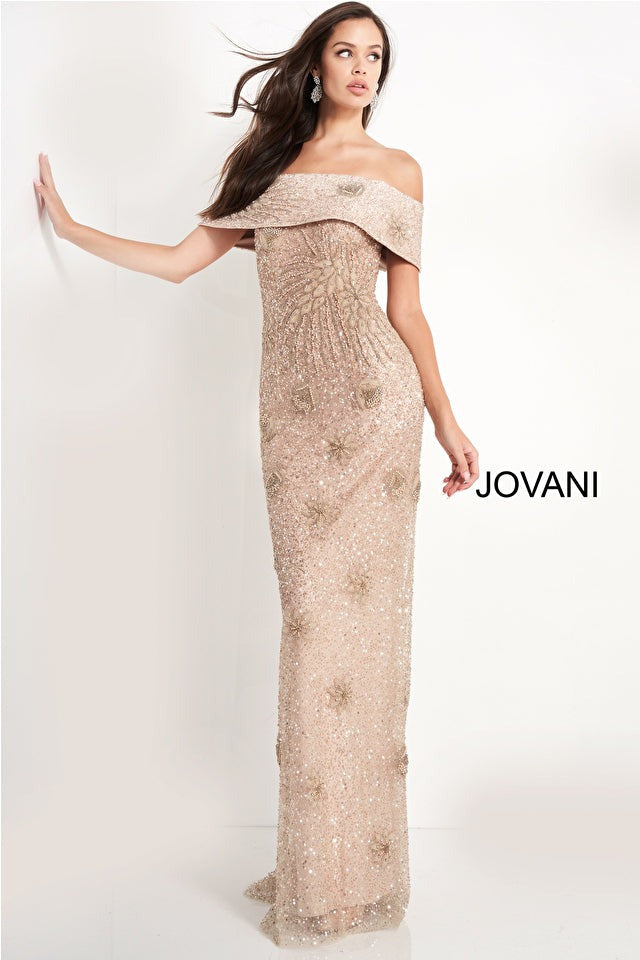 Jovani 03412 Off the Shoulder Beaded Evening Gown - Elegant Formal Dress for Prom, Wedding & Black Tie Events