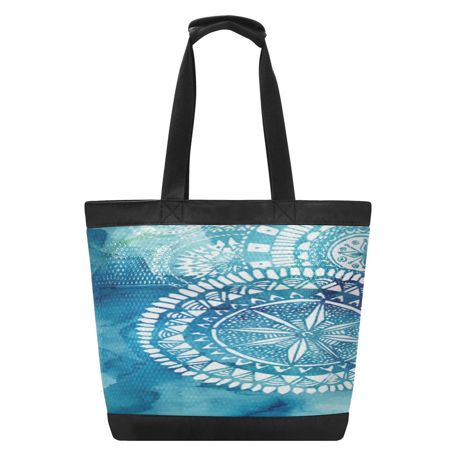 J JOYSAY Blue Watercolor Mandala Mesh Beach Tote Bag - Large Water Resistant Women's Beach Bag for Pool, Picnic & Travel | Perfect for Carrying Swimsuits, Towels & Summer Essentials