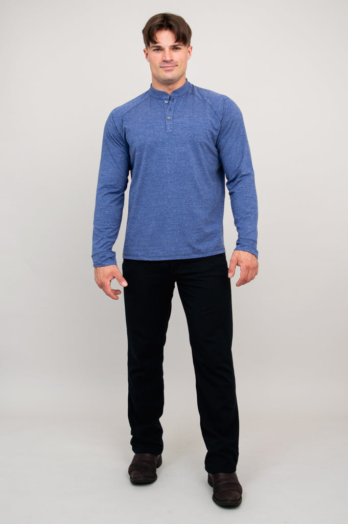 Men's Denim Henley Shirt - Soft Bamboo Fabric for Casual Wear & Outdoor Activities