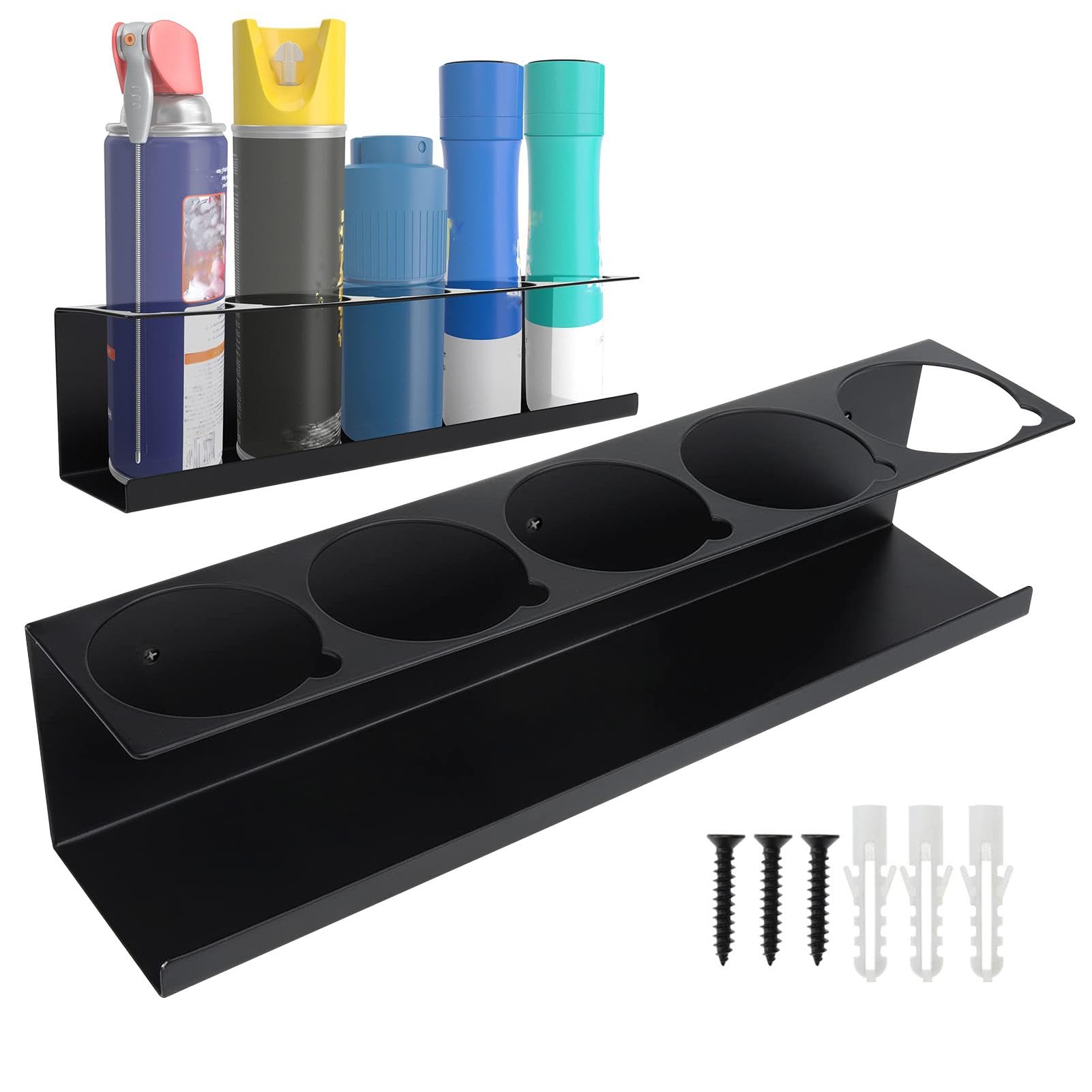 Steel Aerosol Can Rack Organizer - 5 Hole Lube & Spray Can Storage Shelf, Space-Saving Spray Bottle Holder for Garage, Workshop & Kitchen | Durable Metal Shelf for WD-40, Lubricants & Cleaning Supplies