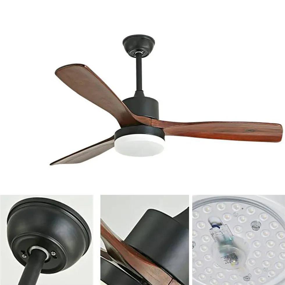 Premium Walnut Wood Blades with Black Rod Ceiling Fan Light Kit - Energy Efficient Quiet Cooling for Bedroom, Living Room & Outdoor Spaces
