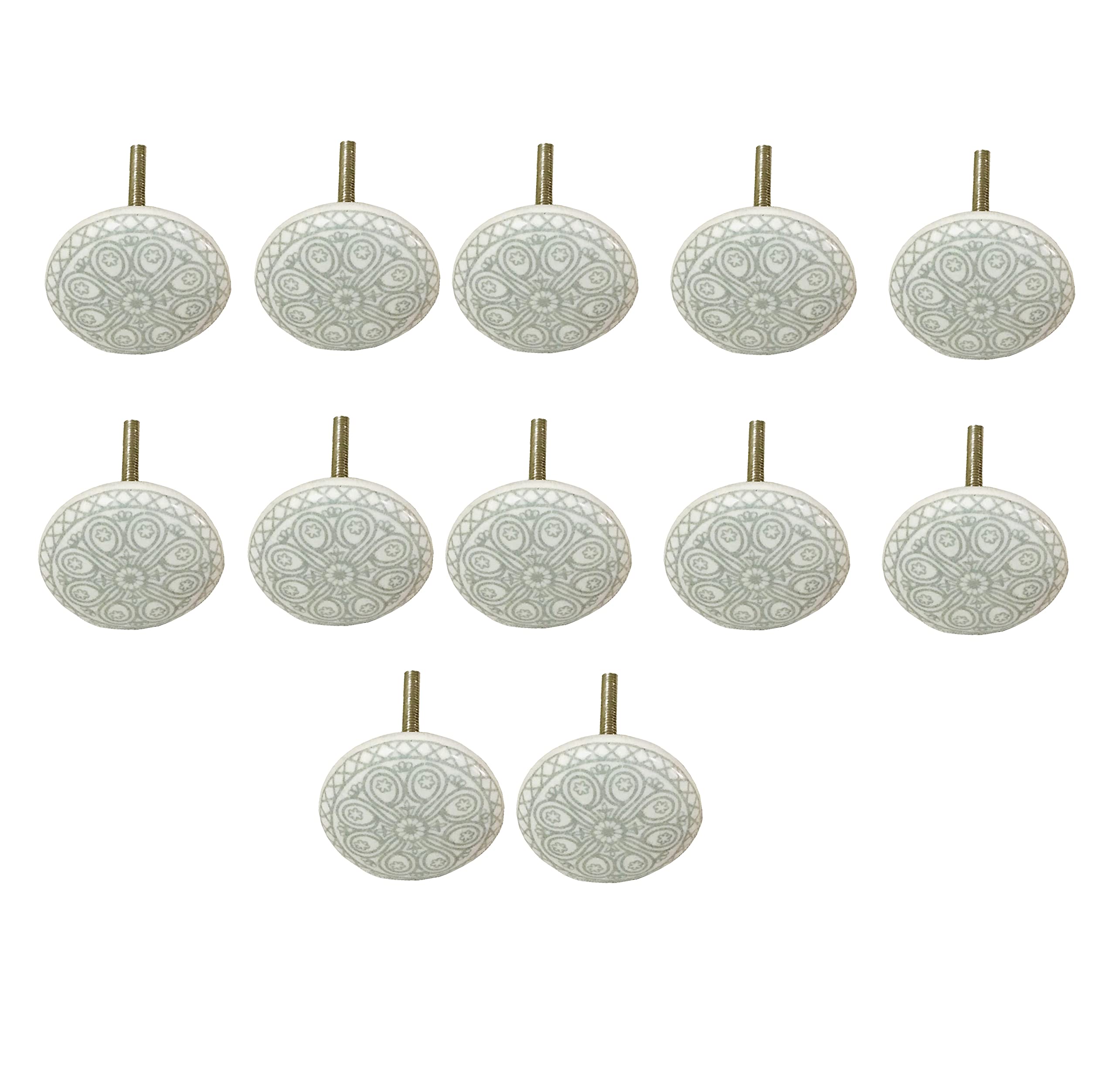 Hand-Painted Grey and White Ceramic Cabinet Knobs - Set of 12 - Vintage Drawer Pulls for Dresser, Wardrobe, Cupboard & Furniture - Perfect for Kitchen Cabinets, Bathroom Vanities & DIY Home Decor Projects