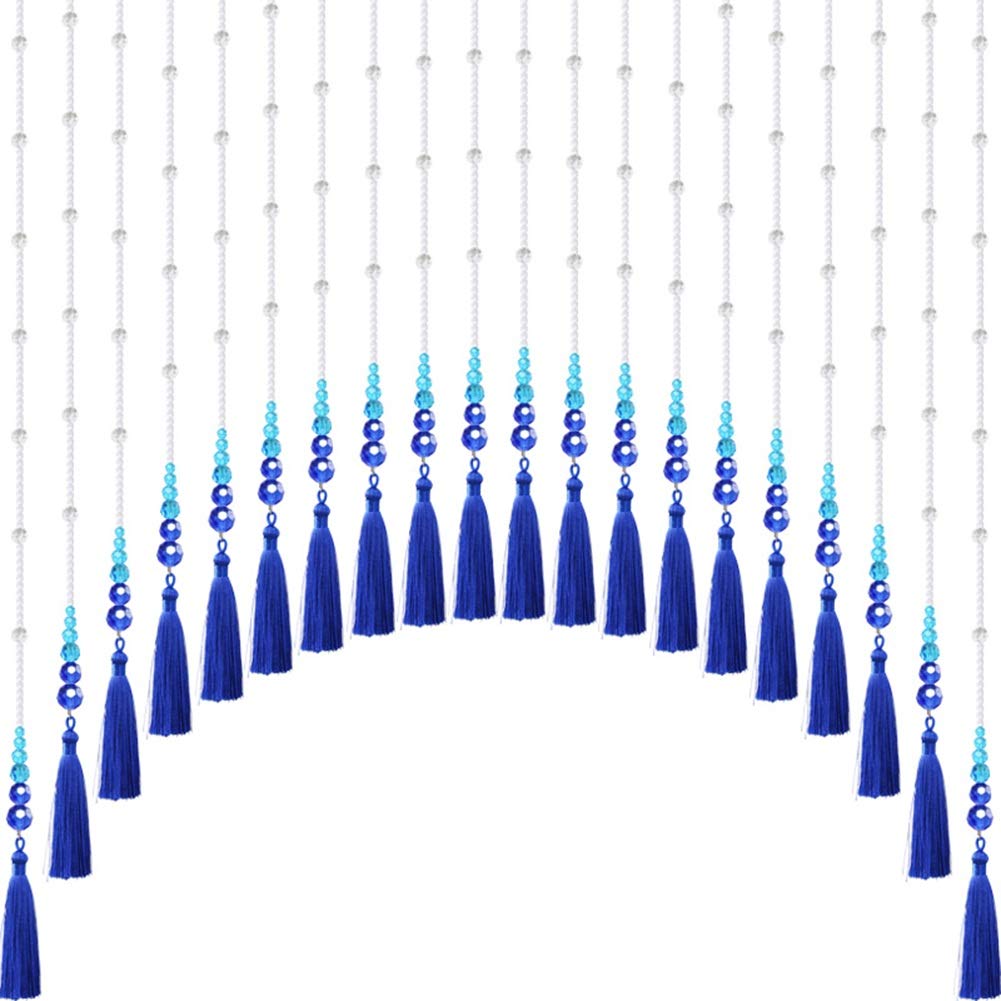 JIAJUAN Blue Beaded Curtain - 130cm Wide Crystal Tassel Door Partition for Bedroom, Closet & Patio | Elegant Home Decor & Room Divider | Perfect for Doorways, Windows & Decorative Spaces