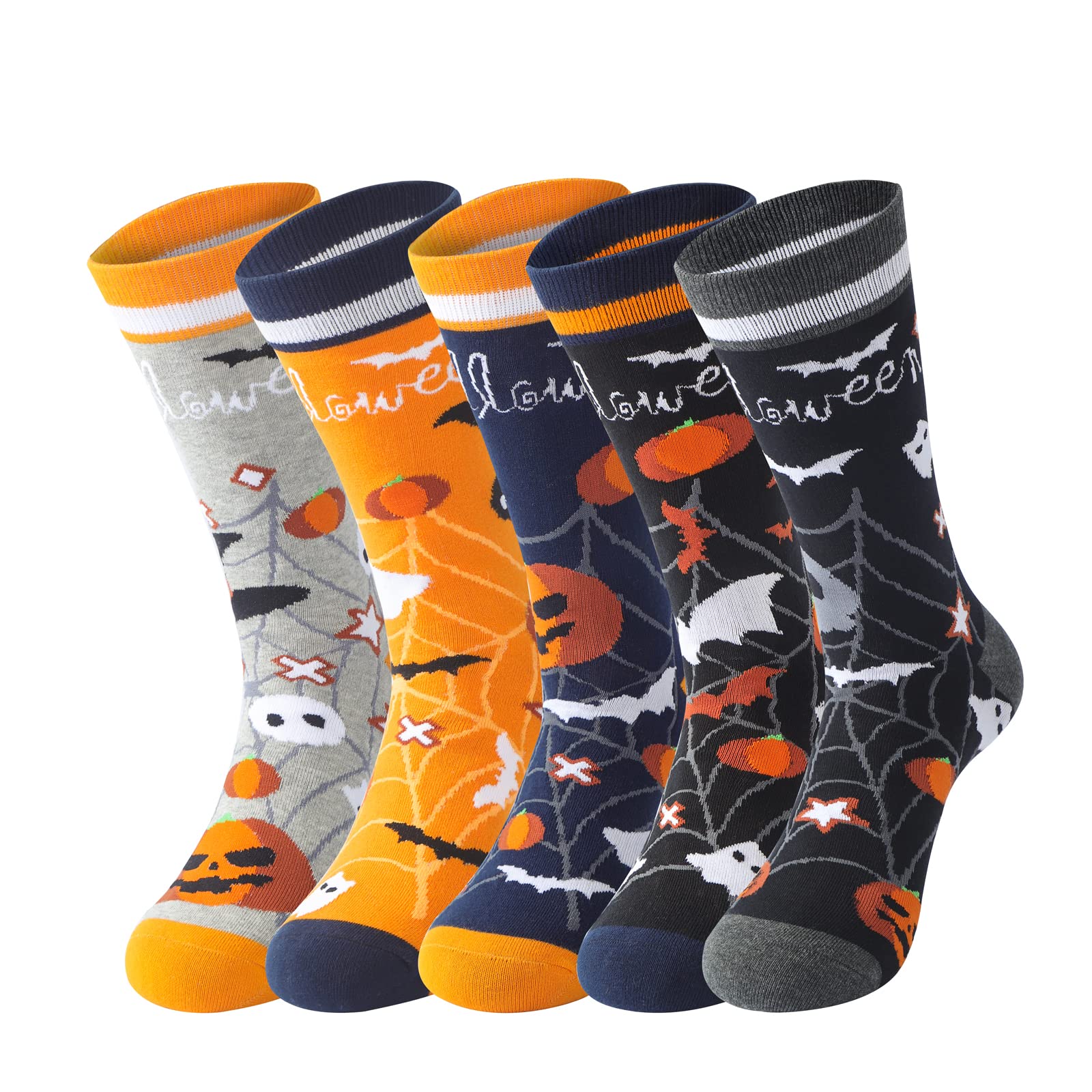 Halloween Novelty Socks for Women & Men - Pumpkin, Bats & Spooky Spider Web Pattern Crew Socks - Funny Halloween Costume Accessories & Gift Ideas - Perfect for Halloween Parties, Cosplay & Festive Outfits