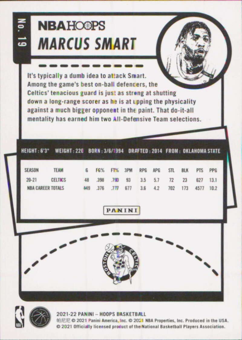 2021-22 Panini Hoops #19 Marcus Smart Boston Celtics NBA Basketball Trading Card – Collectible Sports Memorabilia for Fans & Investors | Perfect for Trading, Display, or Gifting
