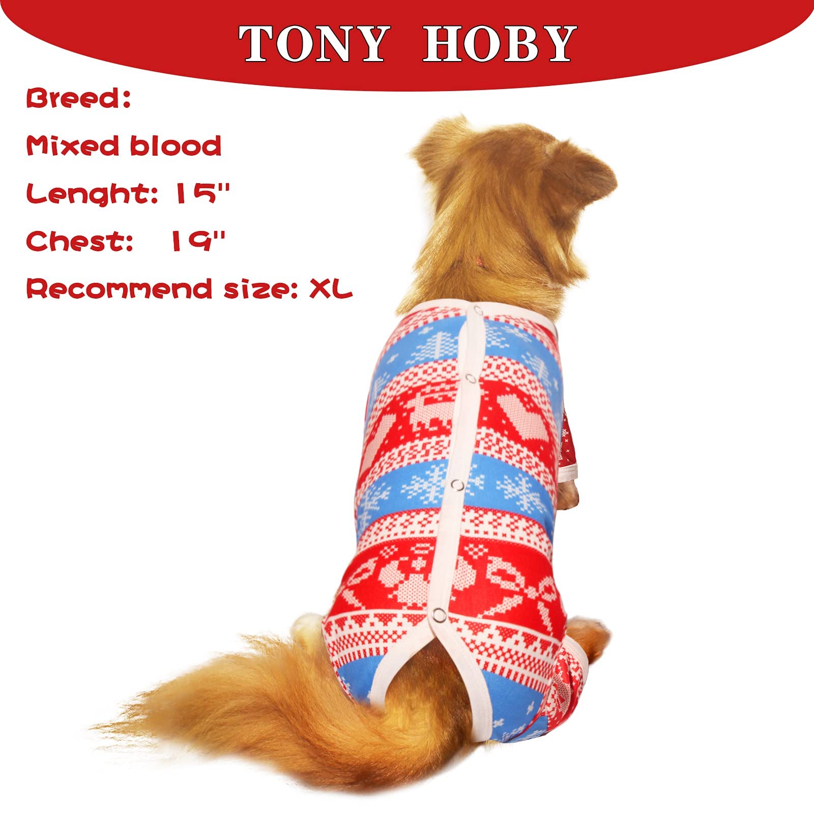 TONY HOBY Dog Pajamas for Small & Medium Dogs - Cozy Winter Dog Jumpsuit with Snowflake Pattern, Warm Pet Shirts (Red & White, Girl, L) - Perfect for Indoor Sleeping & Cold Weather Outfits
