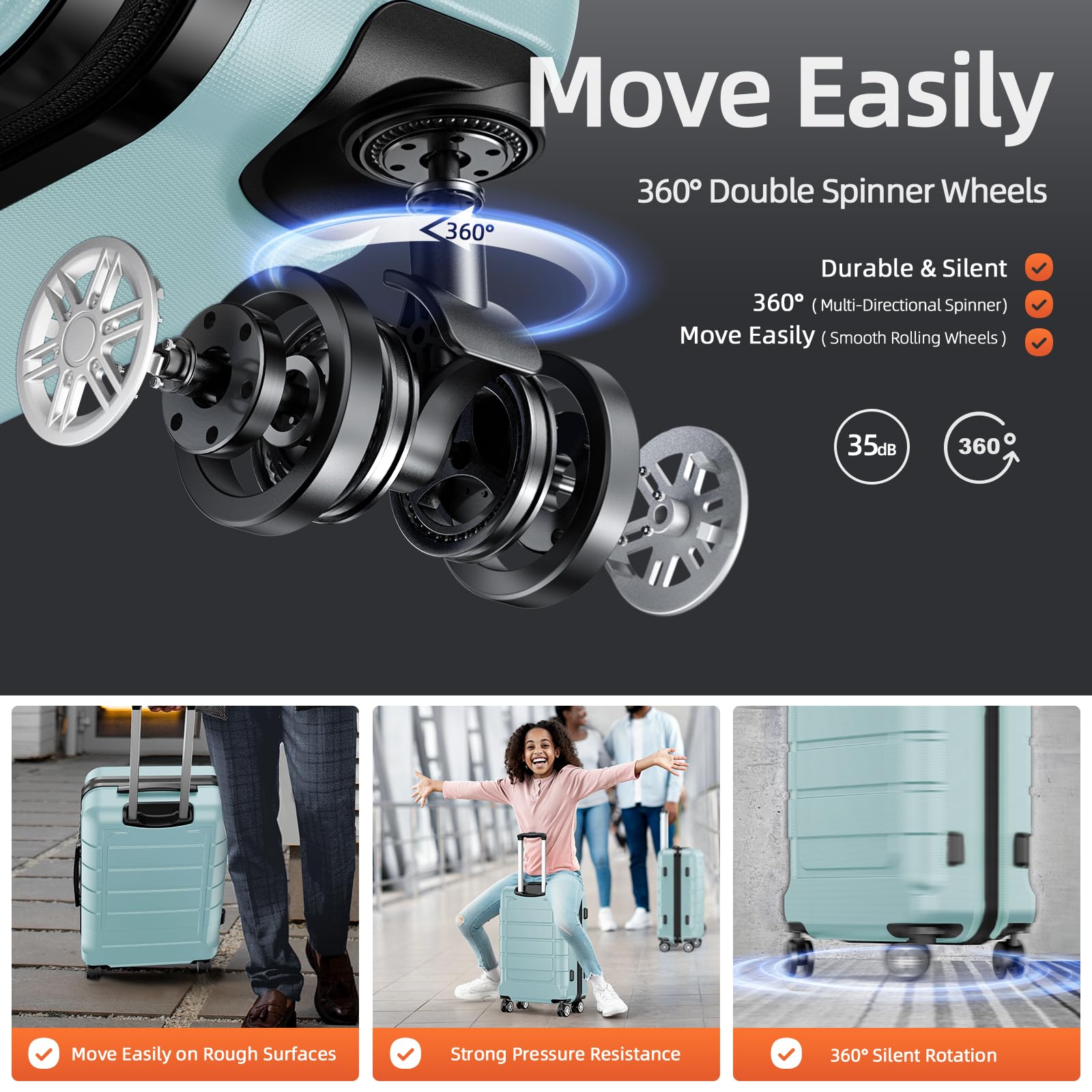 Expandable SHOWKOO Luggage Set - Durable PC+ABS Suitcase with Double Wheels & TSA Lock in Mint Green - Perfect for Air Travel, Business Trips & Vacation Packing