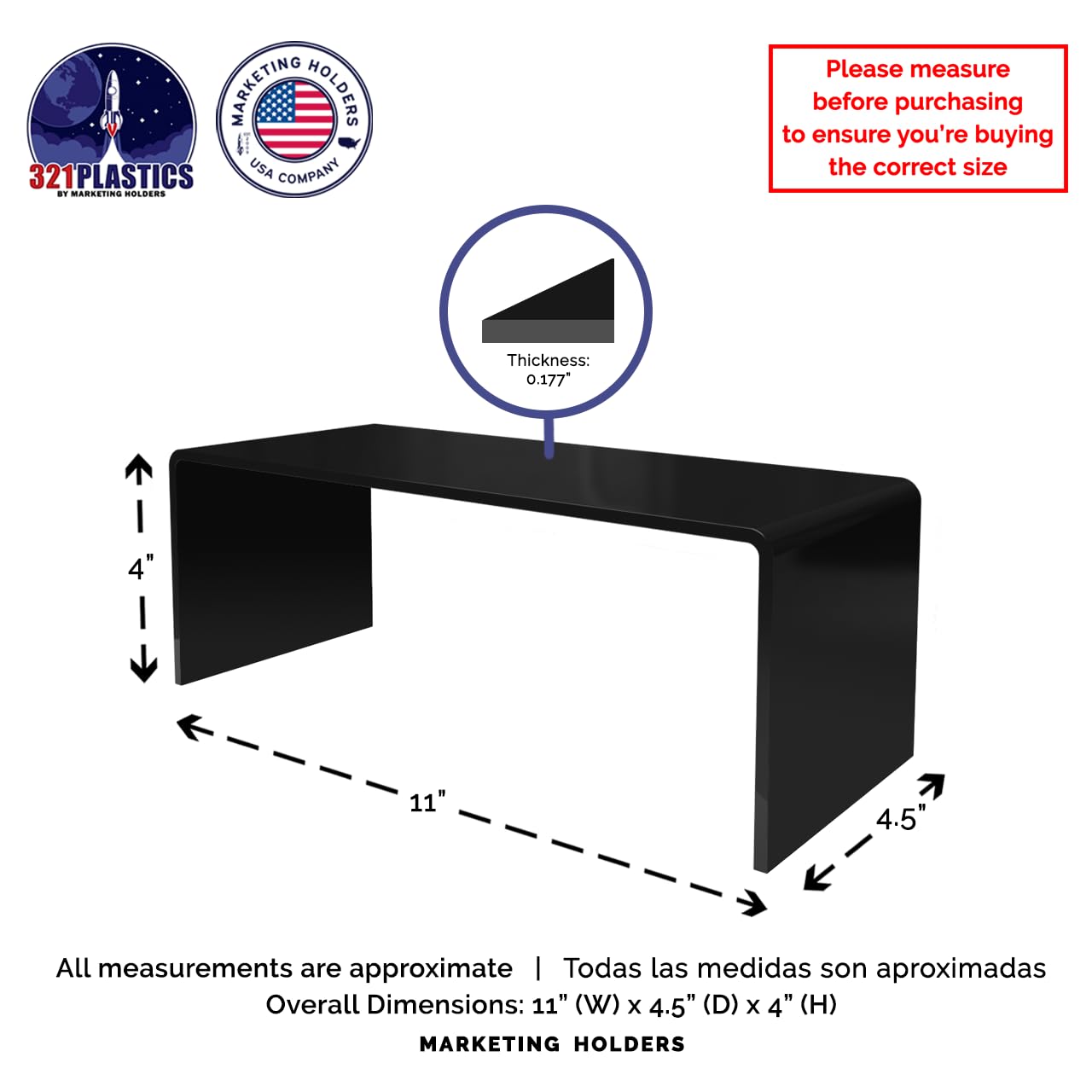 6 Pack Black Acrylic Retail Display Riser Stands - 11.5