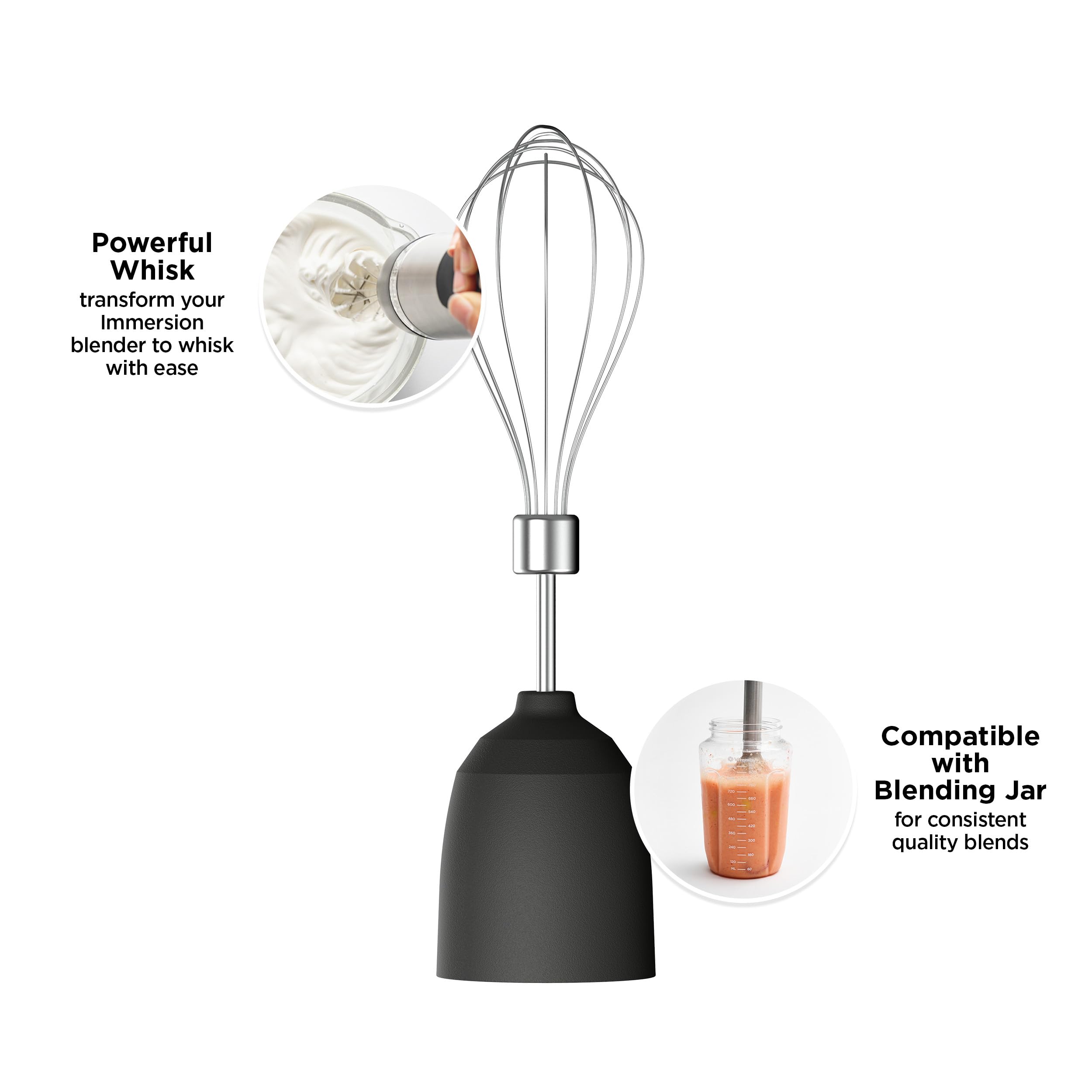 Vitamix 2-Speed Hand Blender with Whisk Attachment - Powerful 250W Immersion Blender for Smoothies, Soups & Baking - Black (Perfect for Kitchens, Restaurants & Meal Prep)