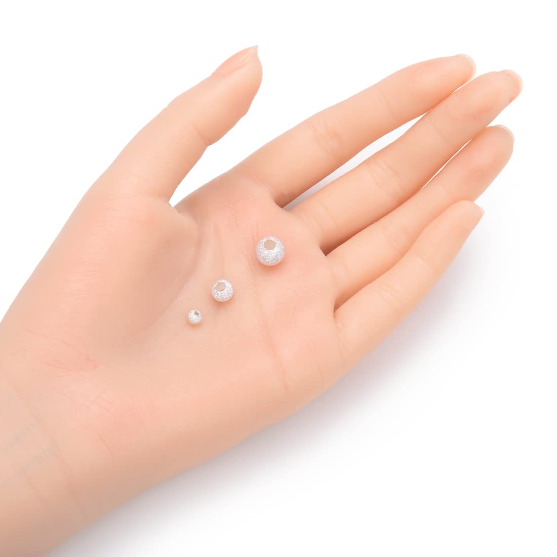 5pcs Adabele Genuine 925 Sterling Silver Hypoallergenic 8mm Stardust Round Loose Beads with 3.5mm Large Hole - Perfect for DIY Jewelry Making, Bracelets, Necklaces & Craft Projects (SS146)
