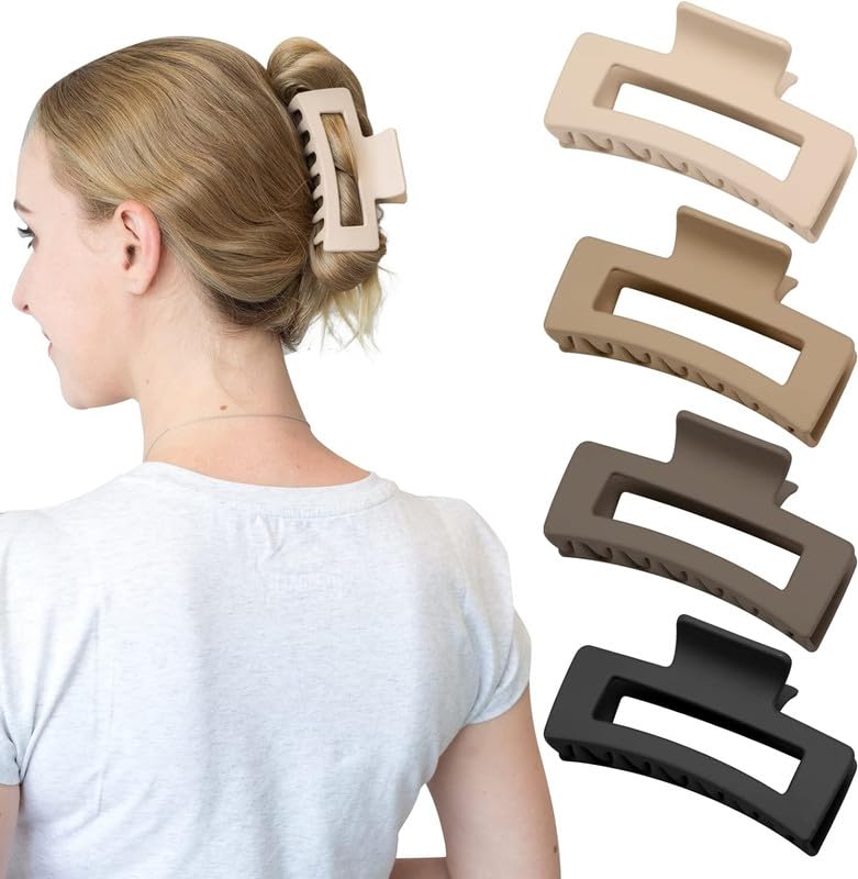Minta Large Hair Clips for Women & Girls - 4 Pack Square Hair Clips for Thick & Fine Hair - Perfect for Ponytails, Buns & Updos