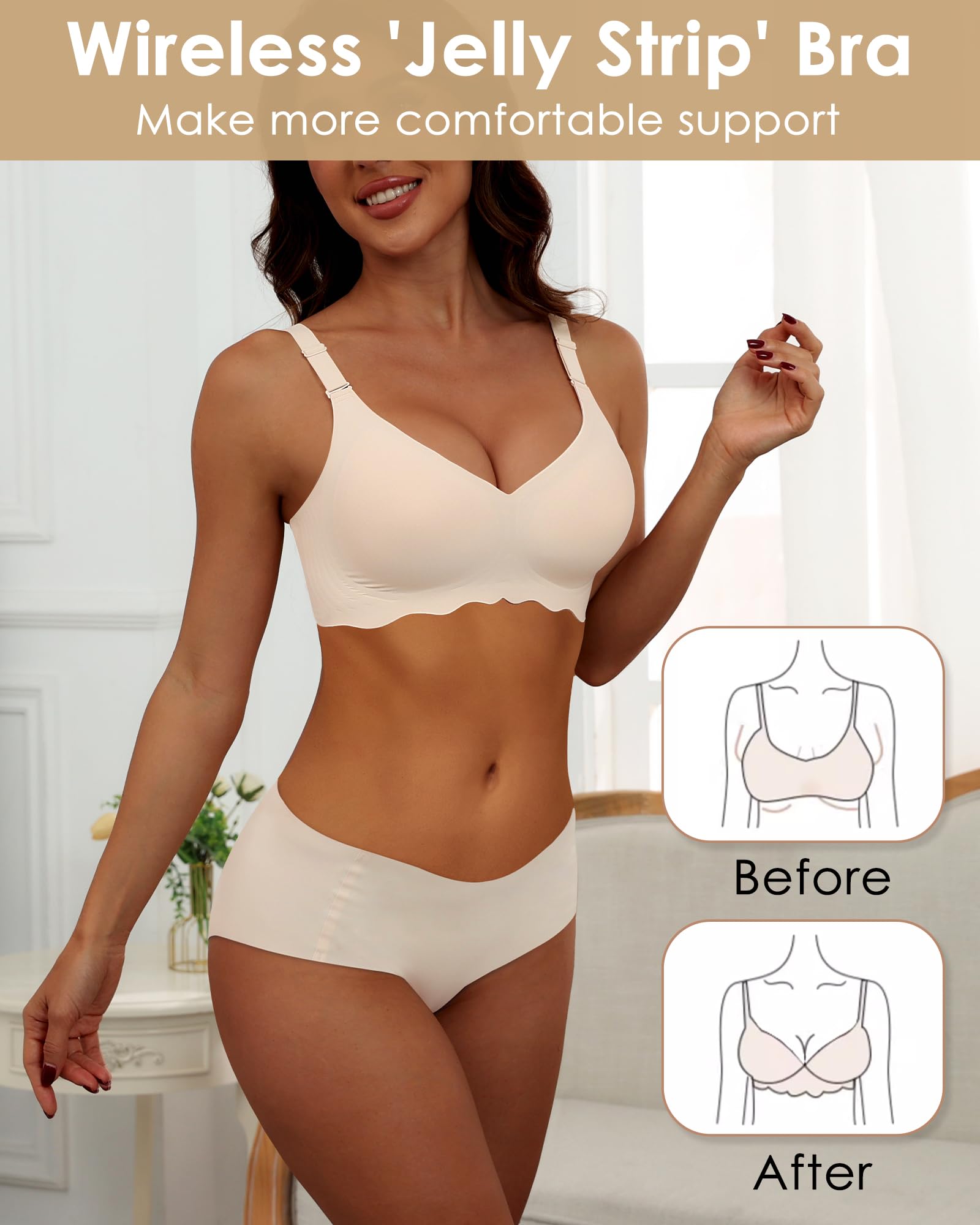 HORISUN Wireless T-Shirt Bra for Women - Seamless, No Show, Full Coverage, Comfortable & Supportive - Perfect for Everyday Wear, Workouts, and Layering Under Clothes