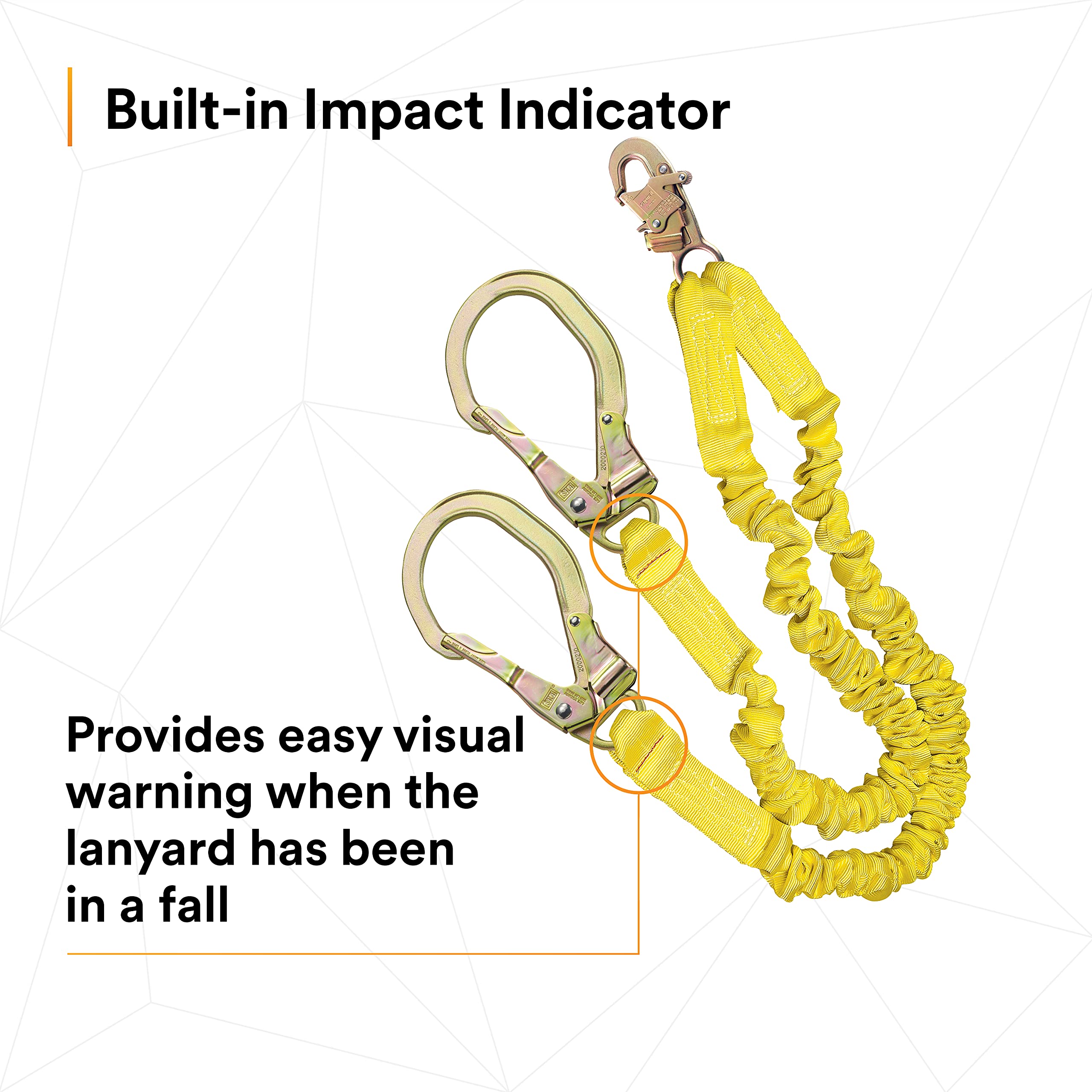3M DBI-SALA Shockwave 2 6' Shock Absorbing Lanyard - 1244412 | Tubular Web Fall Protection | 100% Tie Off with Steel Rebar Hooks & Snap Hook | Yellow Safety Lanyard for Construction, Roofing & Industrial Work