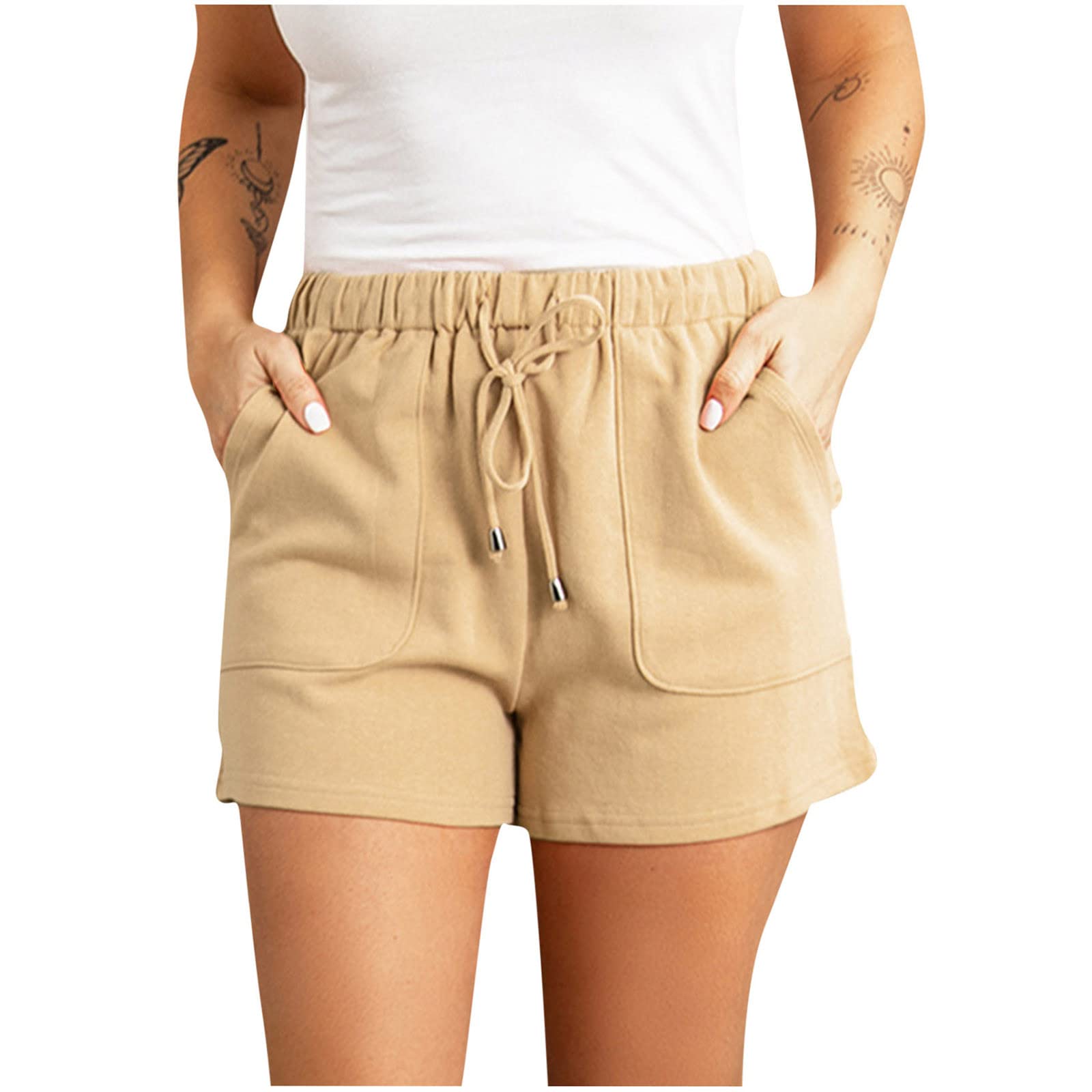 Trendy High Waist Shorts for Women - Summer Casual Lounge Pants with Pockets for Outing & Travel