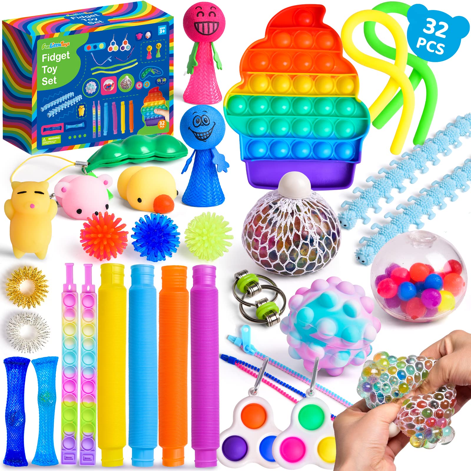 32 Pack Pop It Fidget Toys Bulk - Valentine's Day Classroom Gifts for Kids, Sensory Stress Relief Toys for Children & Adults with Autism - Perfect for Party Favors, School Rewards and Anxiety Relief