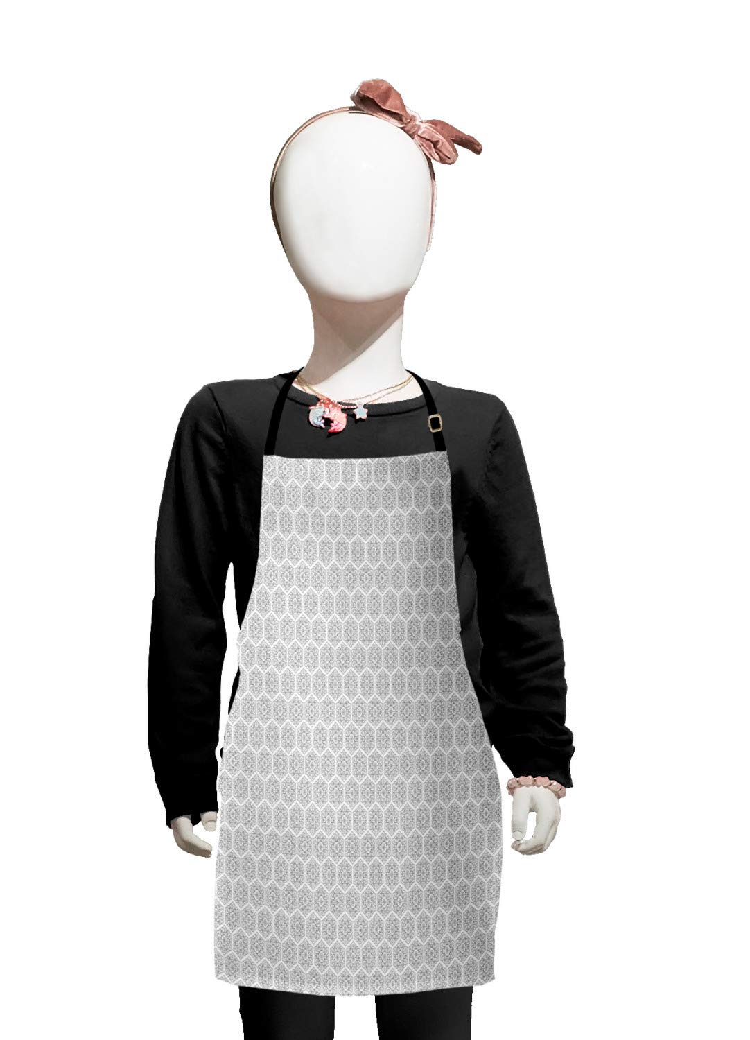 Ambesonne Floral Apron - Adjustable Ties Small Bib Apron for Baking, Painting & Cooking - White & Grey Vintage Floral Pattern - Perfect for Home Chefs, Artists & DIY Enthusiasts