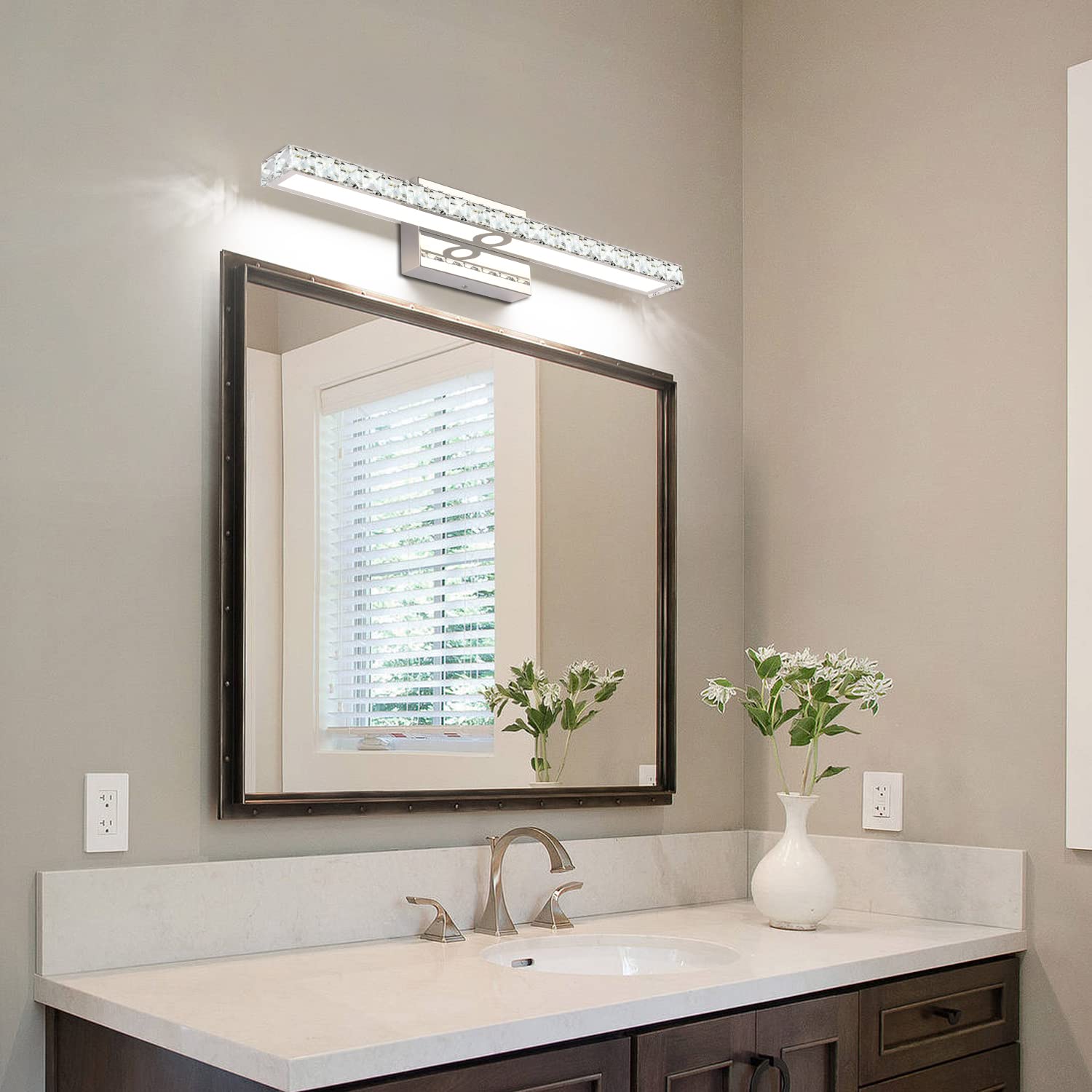 SOLFART 25.4 Inch LED Vanity Mirror Lights - 24W Dimmable Crystal Bathroom Light Fixture for Makeup Vanity, Dressing Room & Spa Decor