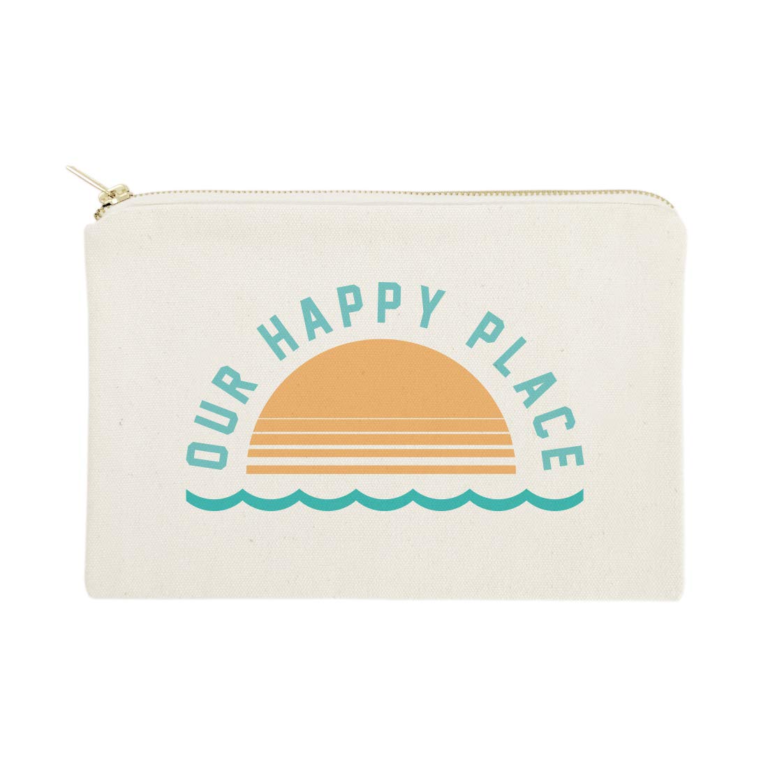 The Cotton & Canvas Co. Happy Place Summer Beach Cosmetic Bag - Waterproof Travel Makeup Pouch for Women, Perfect for Vacation, Pool & Gym Essentials Organization