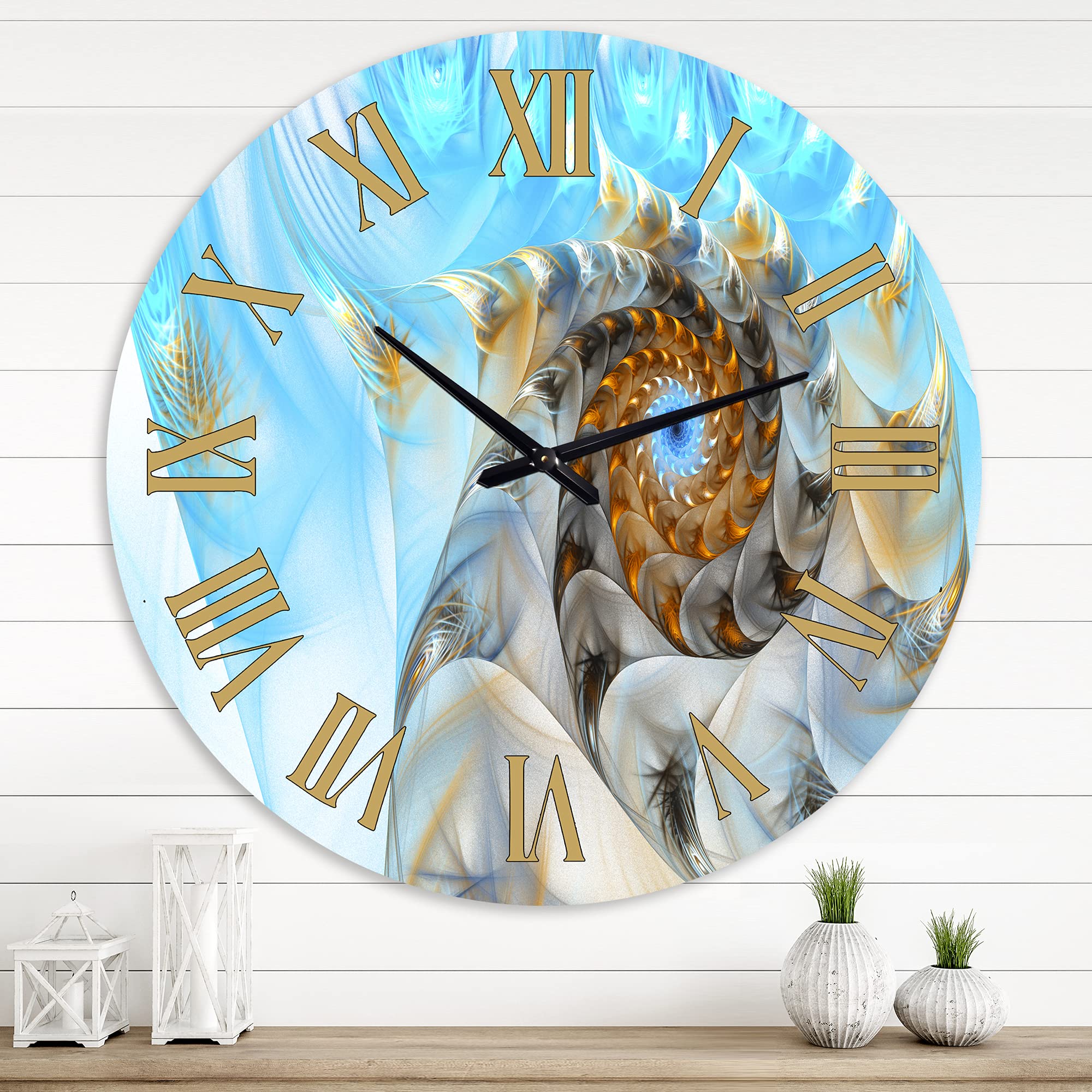 DesignQ Modern Fractal Portal Magic XIX Large Wall Clock - Stylish Living Room Decor, Home Office & Bedroom Wall Art - Silent Non-Ticking Battery Operated