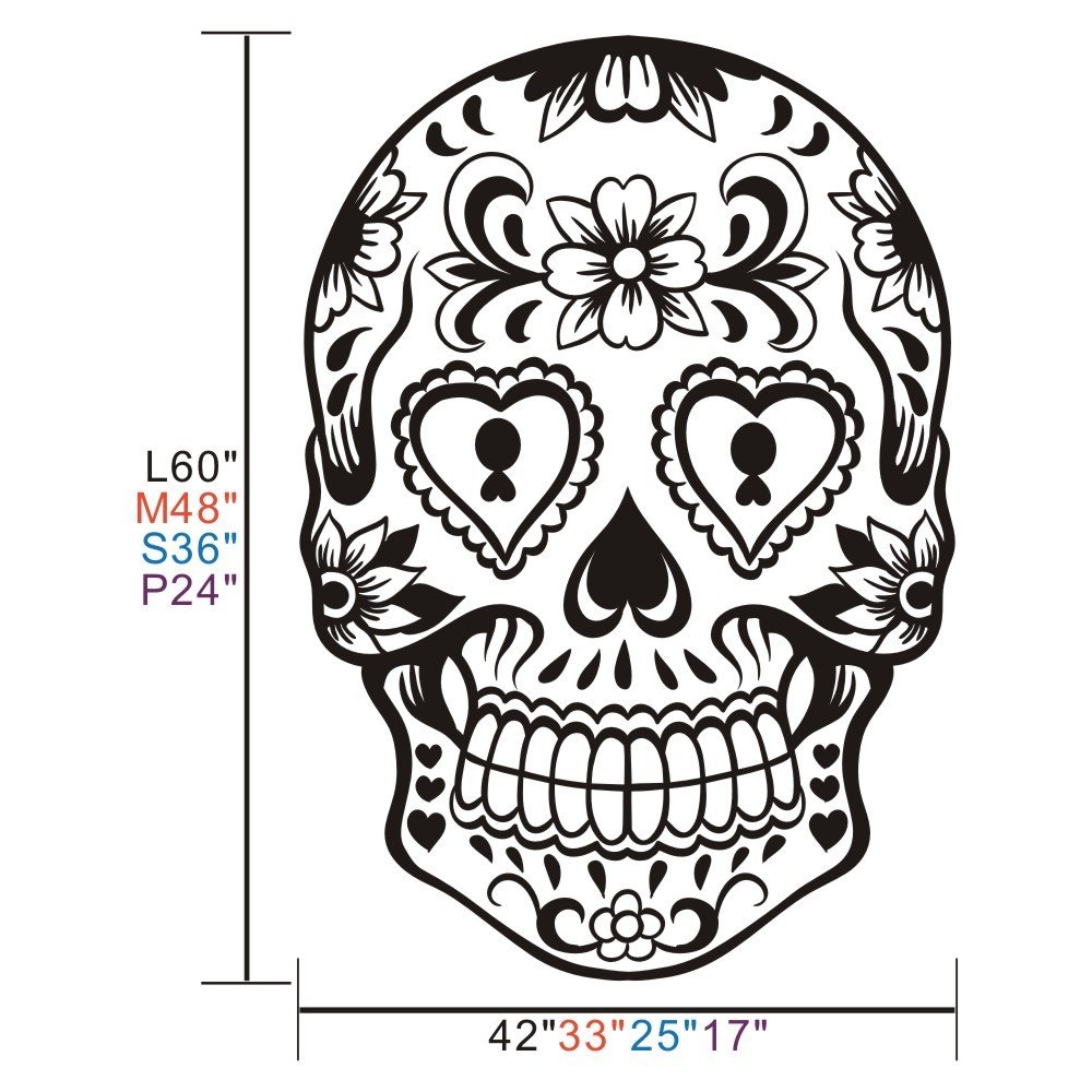 Mexican Sugar Skull Wall Decal - Large White Vinyl Sticker for Home & Party Decor