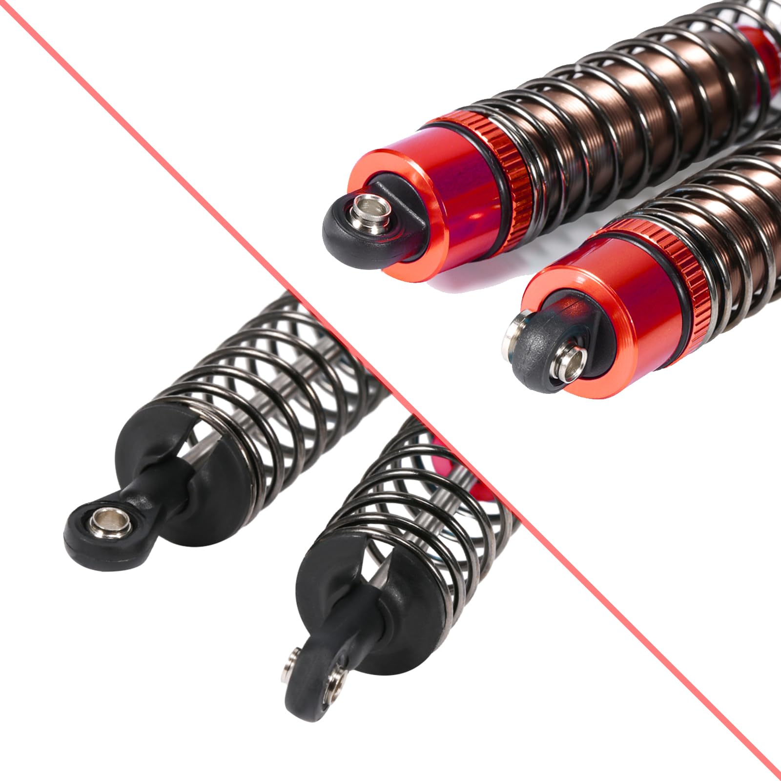 1/10 Scale 90mm RC Oil Filled Shock Absorbers Kit - Compatible with Tamiya Bullhead, SuperClod Buster, TRX4, Axial SCX10, D90 Crawler Trucks - Durable Off-Road Upgrade Parts (Red) - Perfect for Rock Crawling, Trail Driving & RC Car Performance Enhancement