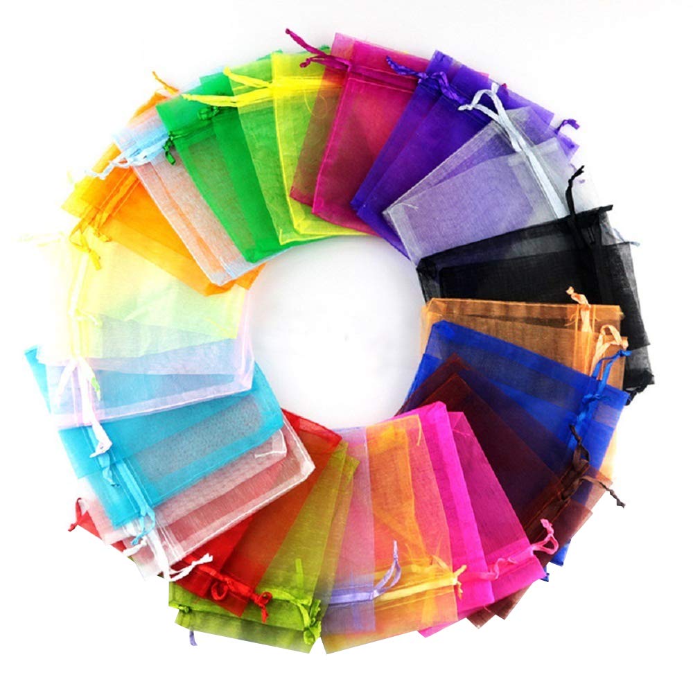 Stratalife 5x7 Organza Bags - 100PCS Small Sheer Mesh Drawstring Bags for Wedding Favors, Jewelry, Party Gifts & Gift Packaging (Assorted Colors) - Perfect for Bridal Showers, Baby Showers & Special Events