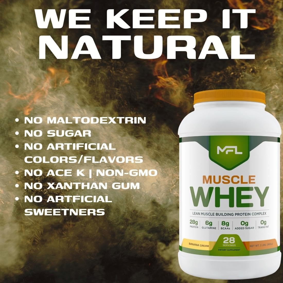 MFL Muscle Whey Protein Powder - 28g Protein, 8g BCAAs, Keto & Low Carb Friendly - 2lb Vanilla Bean Flavor for Post-Workout Recovery & Muscle Building