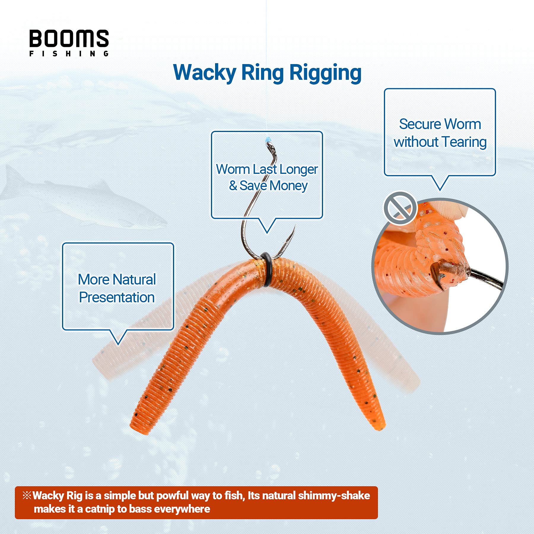 Booms WR1 Aluminum Wacky Rig Kit with 110 O-Rings for Worm Fishing - Perfect for Bass & Trout