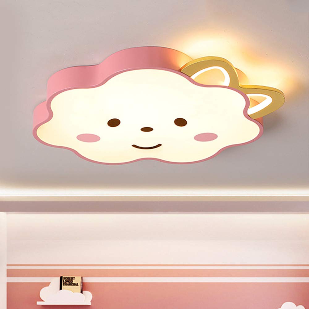 Pink LED Ceiling Light - Cartoon Smile Cloud Shape Modern Flush Mount Fixture for Girls Room, Baby Nursery & Kids Bedroom (Warm White Light) | Dimmable Acrylic Close-to-Ceiling Chandelier for Playroom, Children's Bedroom & Toddler Room Decor