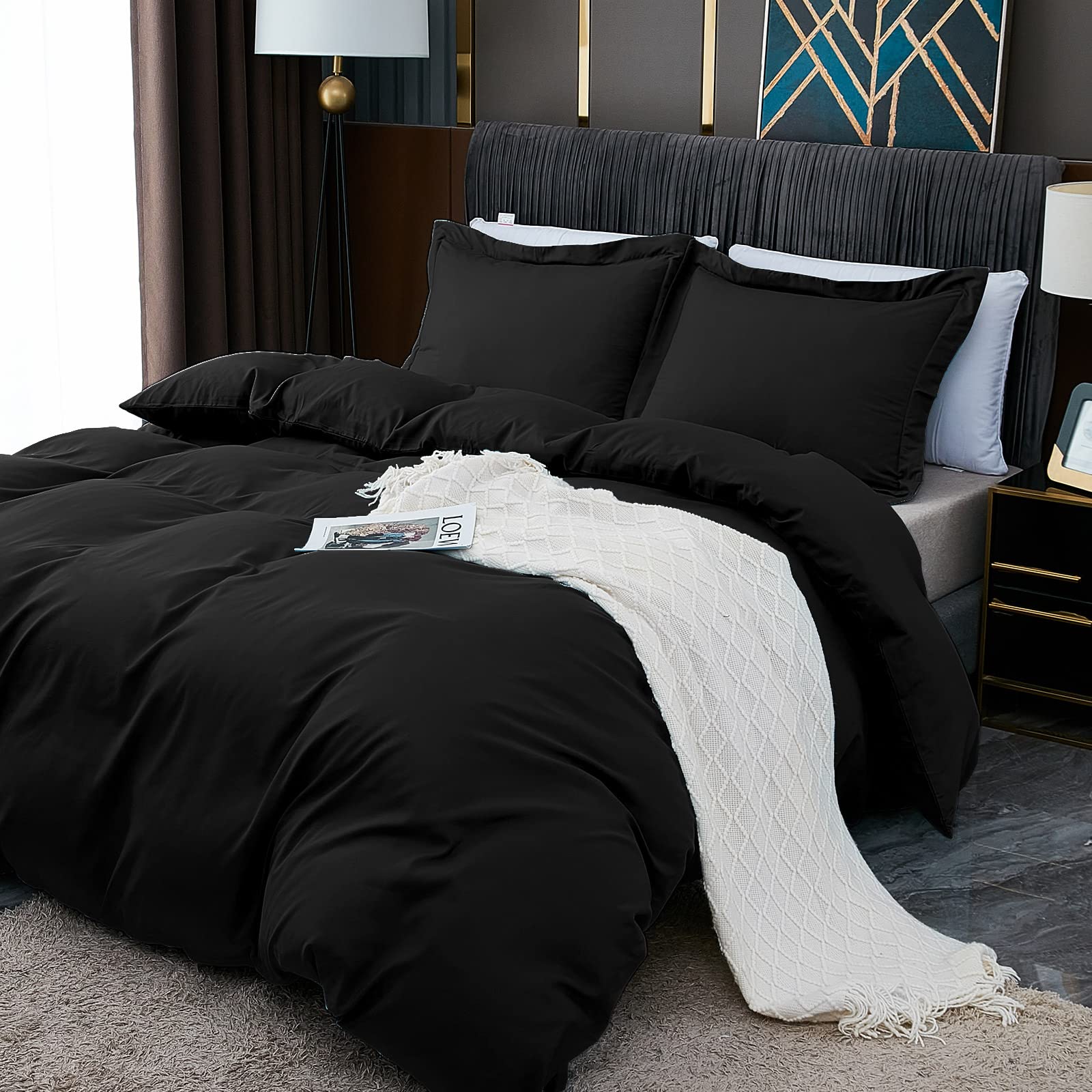 BBANGD Twin Duvet Cover Set - Ultra Soft & Breathable Washed Microfiber 3-Piece Comforter Cover with Zipper Closure & 2 Pillow Shams (Black) | Perfect for Bedroom, Guest Room, Dorm & Hotel Stays