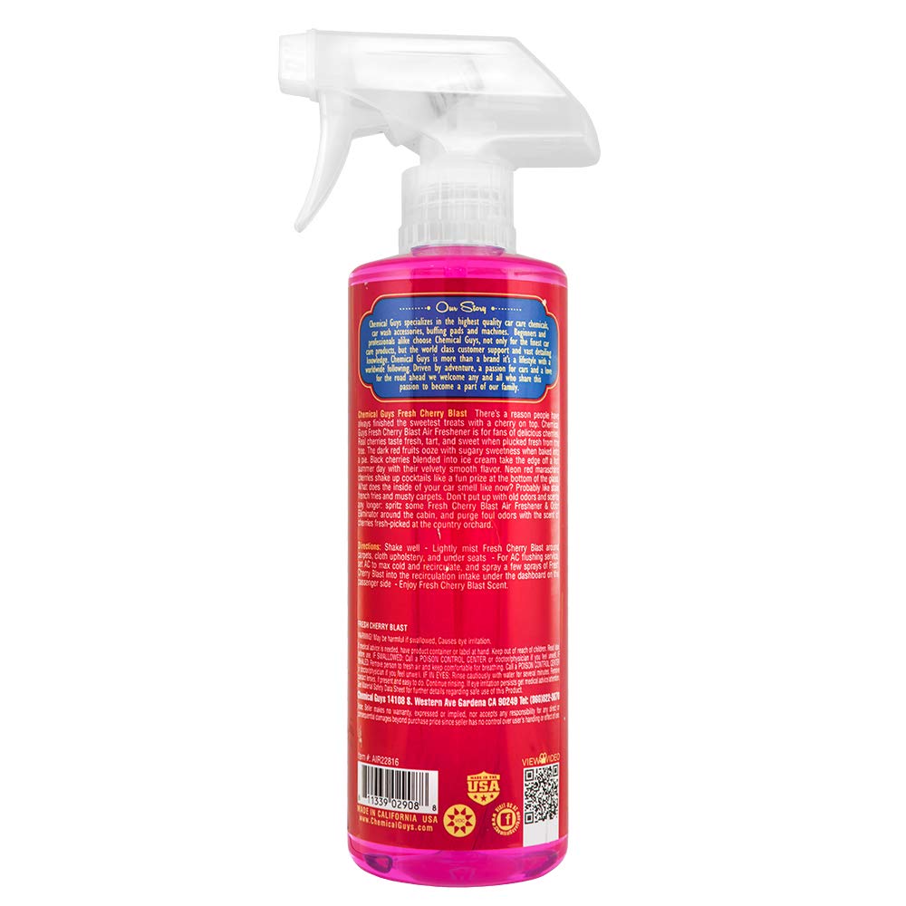 Chemical Guys AIR22816 Premium Air Freshener & Odor Eliminator - Fresh Cherry Blast Scent, 16 fl. oz | Car, Home & Office Air Freshener for Long-Lasting Fragrance