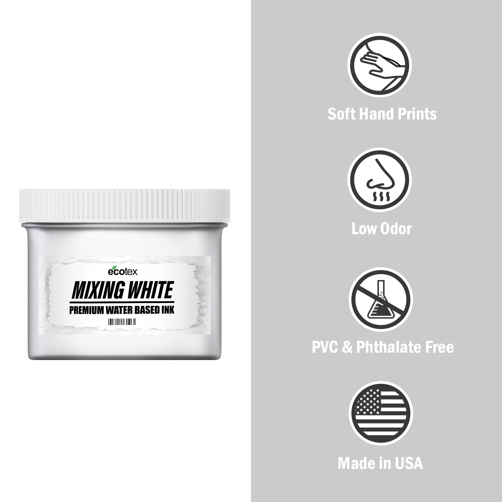 Ecotex® Water Based Screen Printing Ink Mixing White (1 Gallon - 128oz) - Premium Fabric Ink for Silk Screen Printing - Made in USA - Ideal for T-Shirts, Tote Bags & DIY Projects