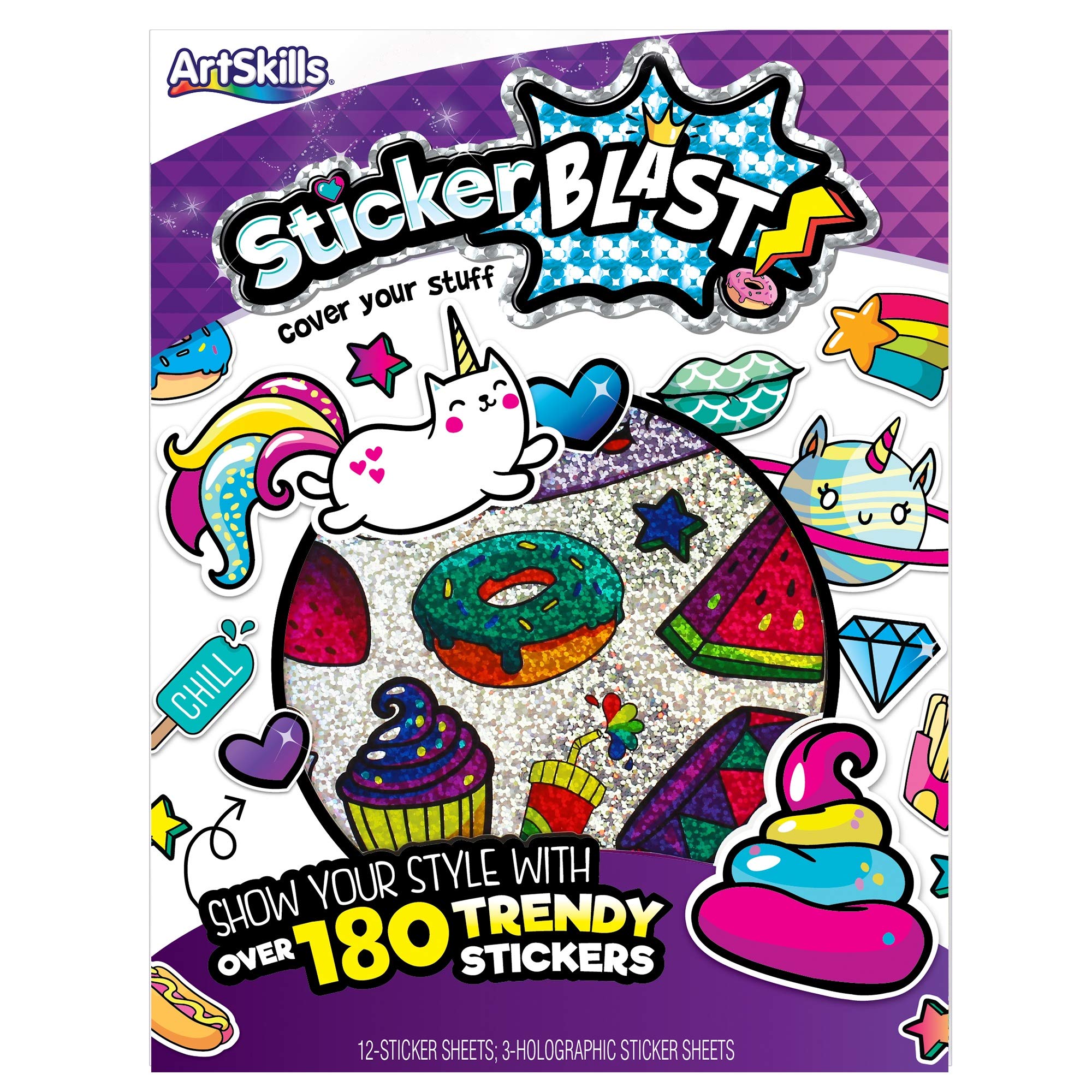 ArtSkills Fun Trendy Stickers - Peel Off Sticker Book with 180 Adhesive Decals for Kids, Teachers & Classroom Activities | Perfect for Scrapbooking, DIY Crafts & School Projects