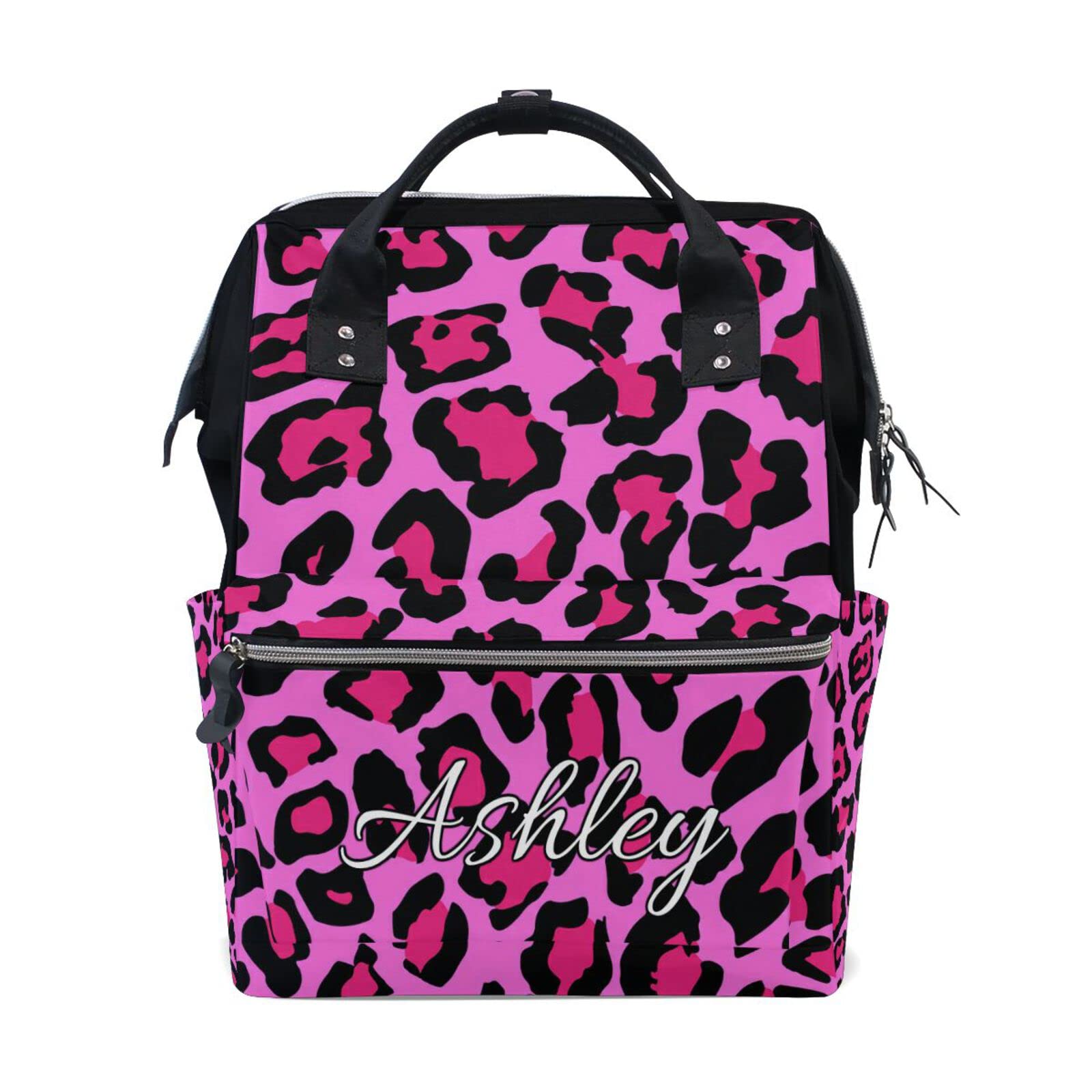 **MCHIVER Personalized Leopard Print Diaper Backpack - Custom Name Baby Changing Bag for Moms, Nursing & Travel - Perfect for Daycare, Outings & Family Trips**