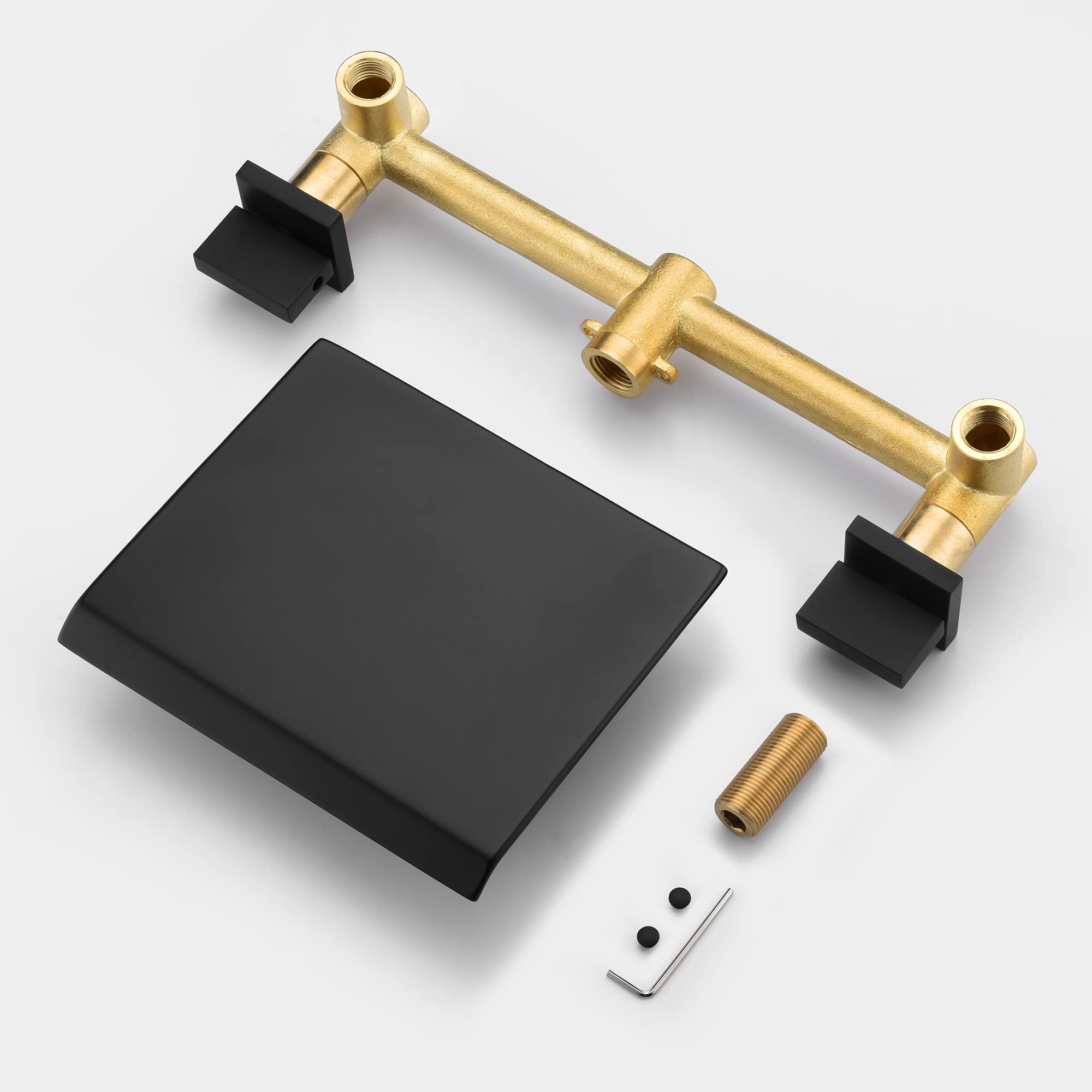 SUMERAIN Matte Black Wall Mount Bathtub Faucet - Waterfall Tub Filler with Two Handles, High Flow Rate - Perfect for Modern Bathroom, Spa, and Luxury Home Decor