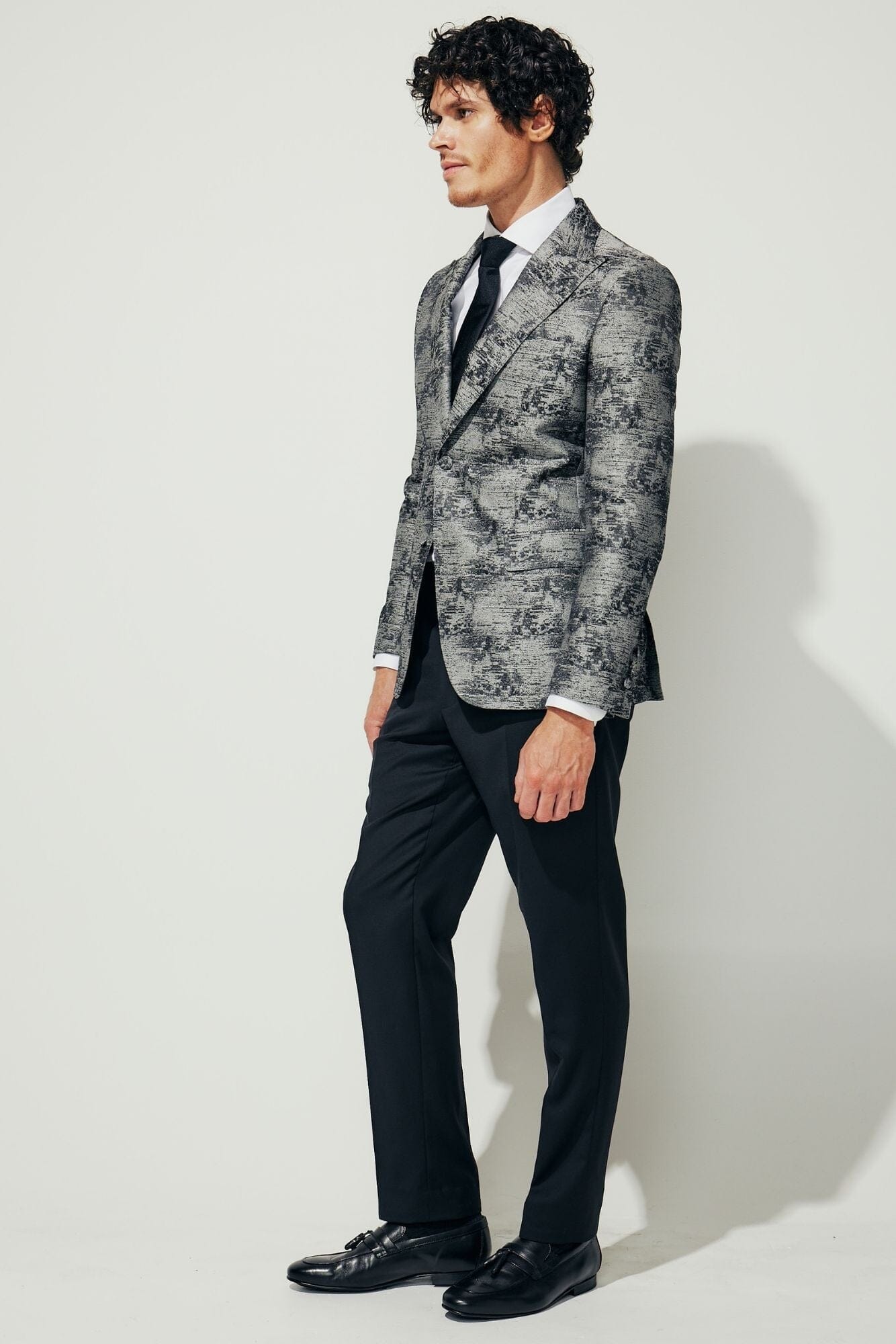 Jonah 10 Silver & Black Distorted Wool Silk Cocktail Jacket for Men - Elegant Formal Wear for Weddings, Parties & Evening Events
