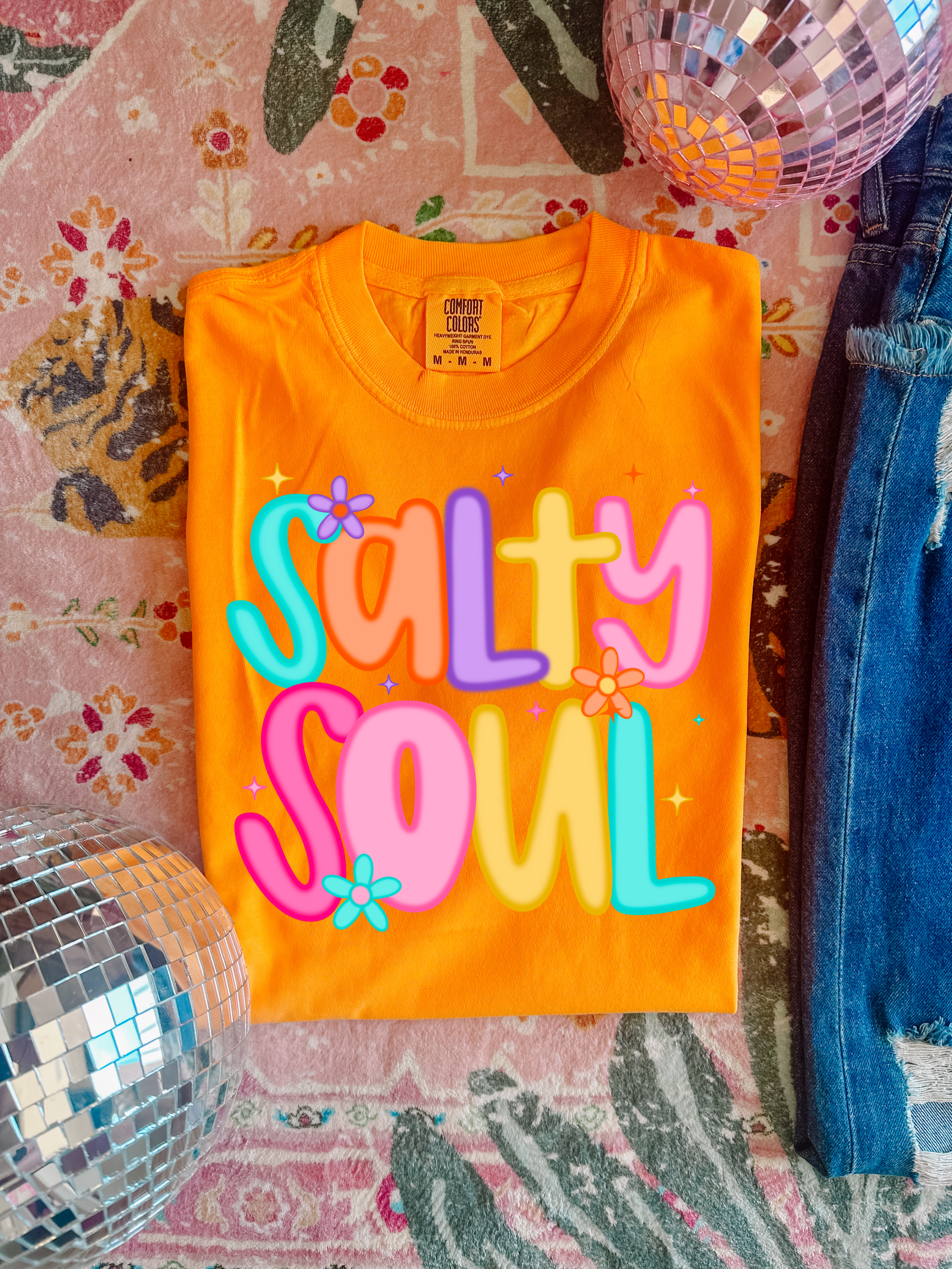 Salty Soul Graphic Tee in Vibrant Orange - Stylish Casual T-Shirt for Beach Outings, Surfing & Summer Fashion | Men's & Women's Comfortable Cotton Shirt
