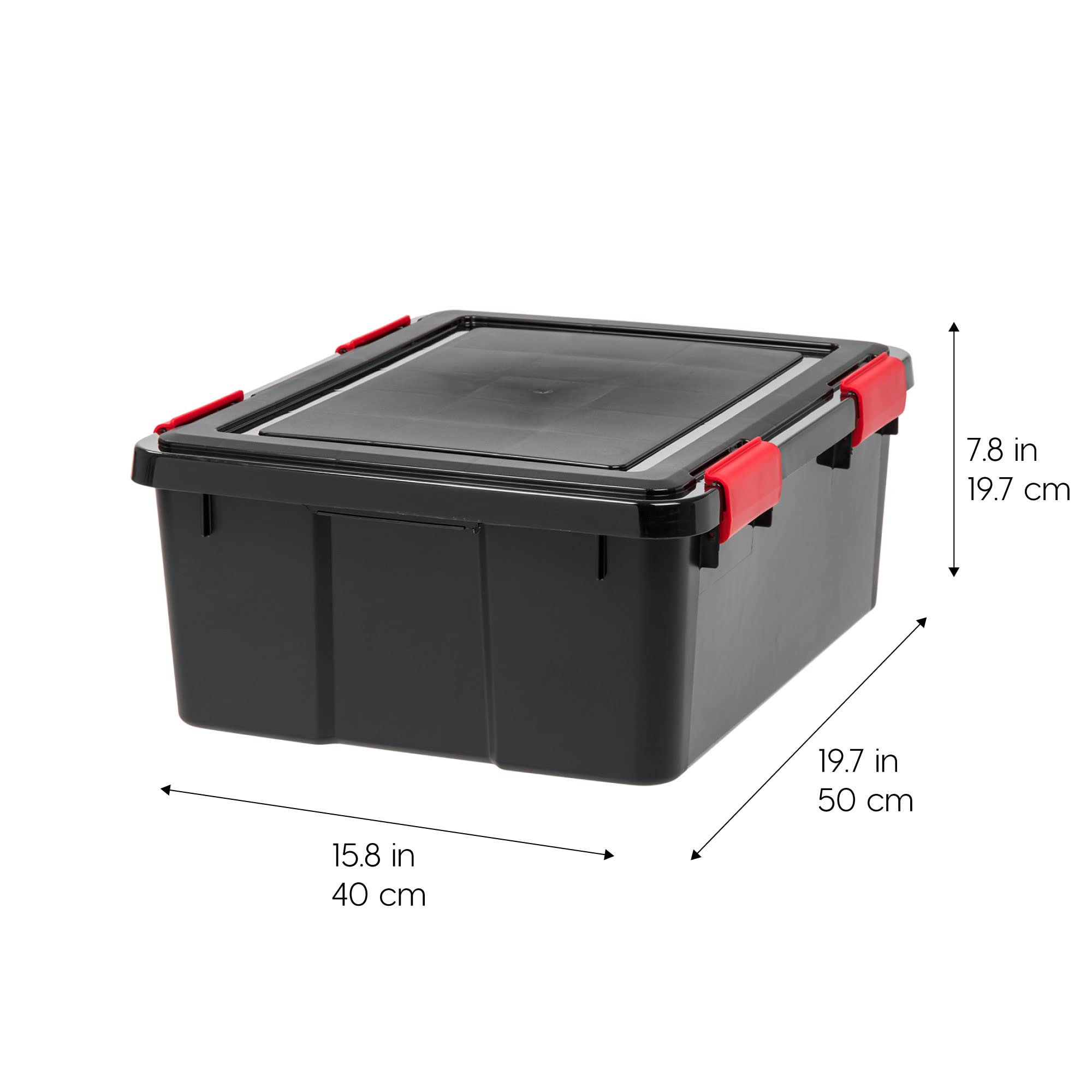 IRIS USA WeatherPro 31 Qt Storage Bins with Lids - 6 Pack BPA-Free Plastic Gasket Box with Tight Latch Seal, Stackable Nestable Tote Tub for Home Organization (Black/Red) - Perfect for Pantry, Garage, Closet & Office Storage