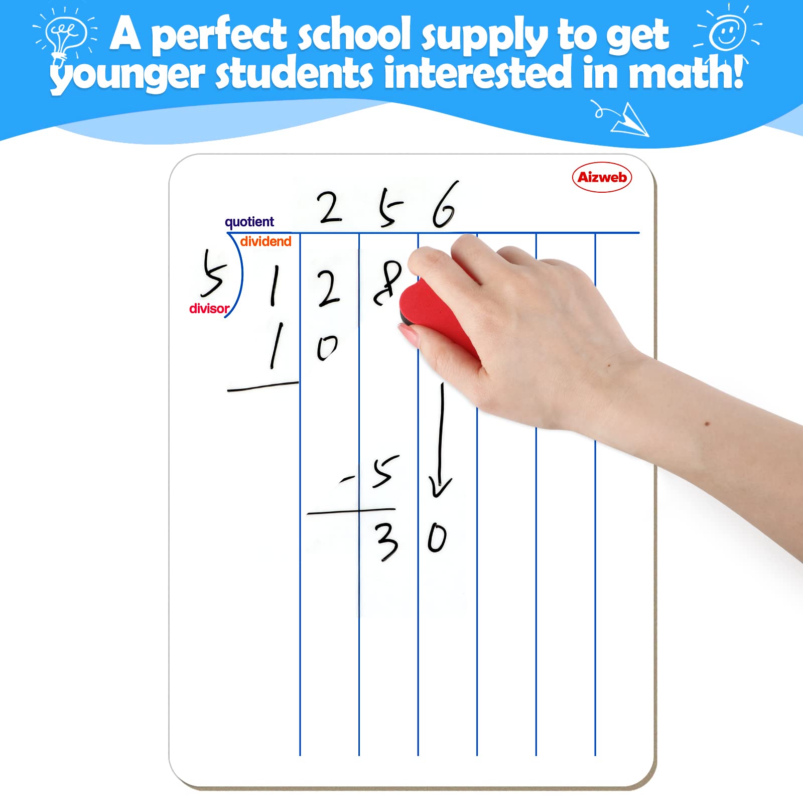Dry Erase Long Division Whiteboard - Reusable Math Practice Board for Kids & Students - Perfect for Classroom, Homeschool & Learning at Home