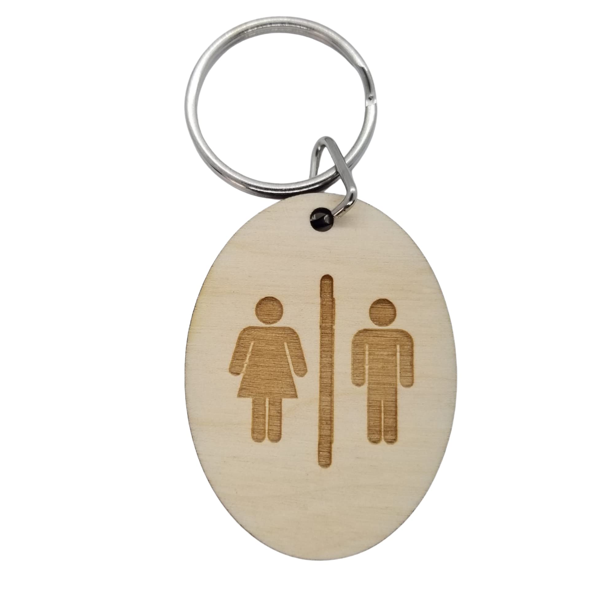 Wooden Bathroom Keychain - Key Ring & Tag for Restroom Keys - Perfect for Home & Office Use