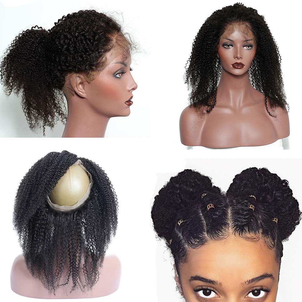 360 Lace Frontal Afro Kinky Curly Human Hair Closure Piece - 4B 4C Curly Circle Lace Band Closure with Baby Hair - Brazilian Remy Hair 8 Inch - Perfect for Protective Styles, Wig Making & Natural Hair Extensions