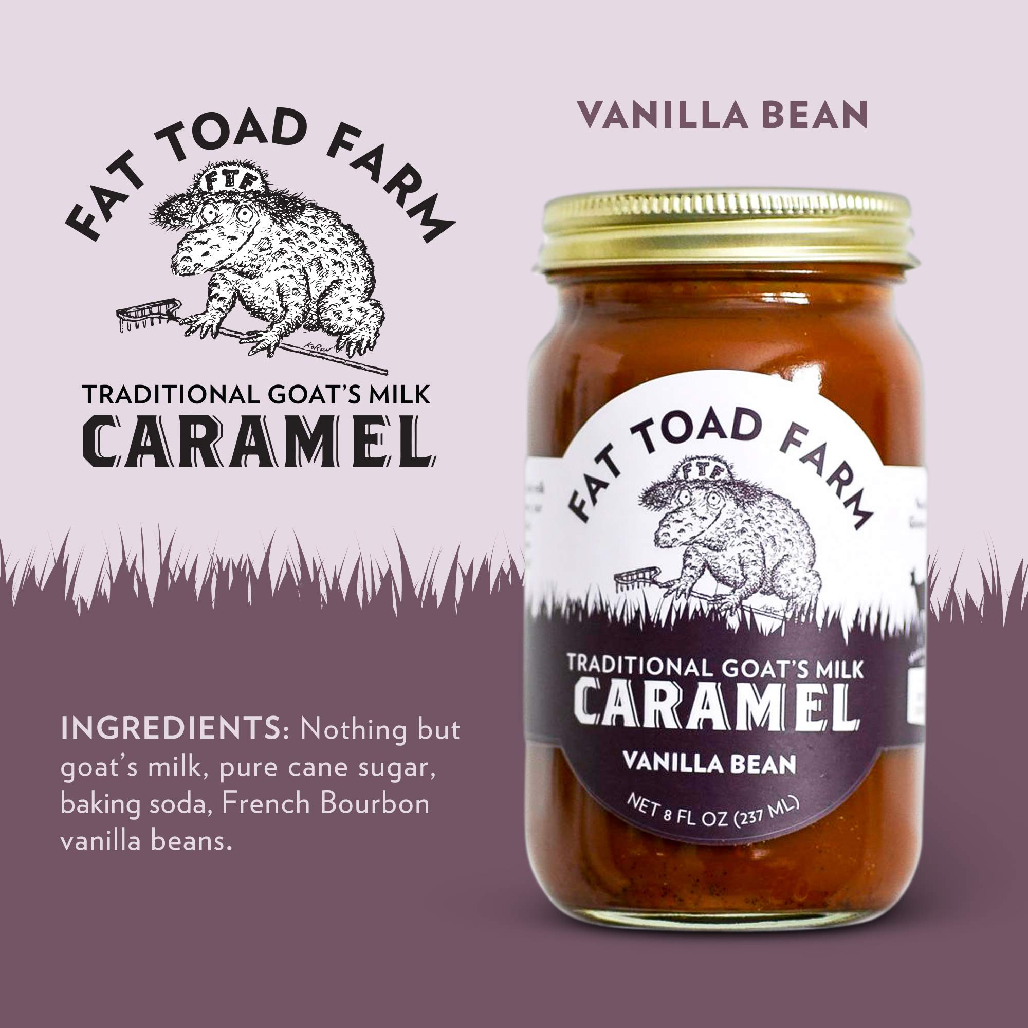 Fat Toad Farm Traditional Goat’s Milk Caramel Sauce - Vanilla Bean Flavor, 8oz Jar, Gluten Free, Dairy Dessert Topping for Ice Cream, Pancakes & Coffee