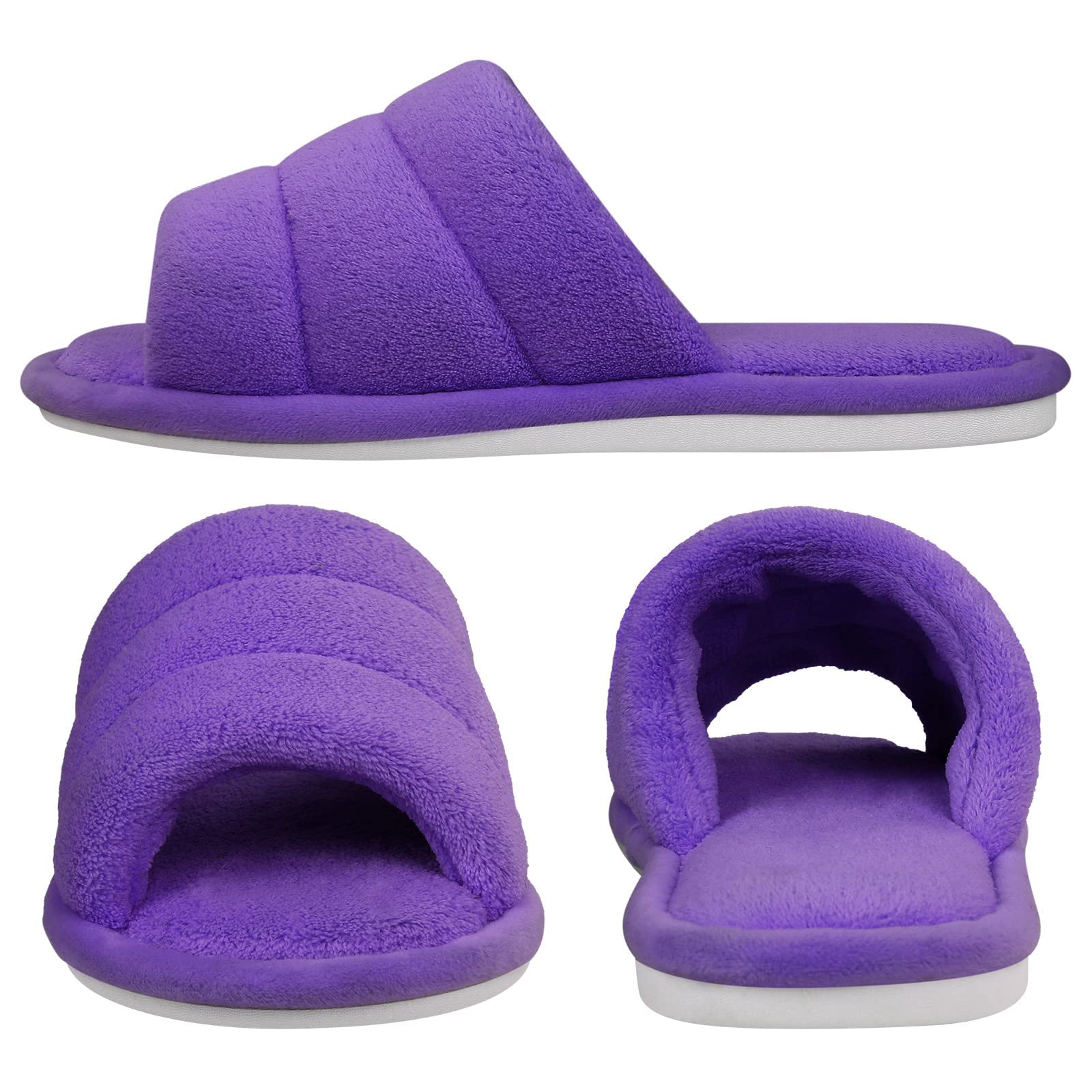 Shevalues Women's Terry Cloth Open Toe Slippers with Memory Foam - Soft & Comfortable Slip-On House Shoes for Indoor, Spa, and Lounge Wear