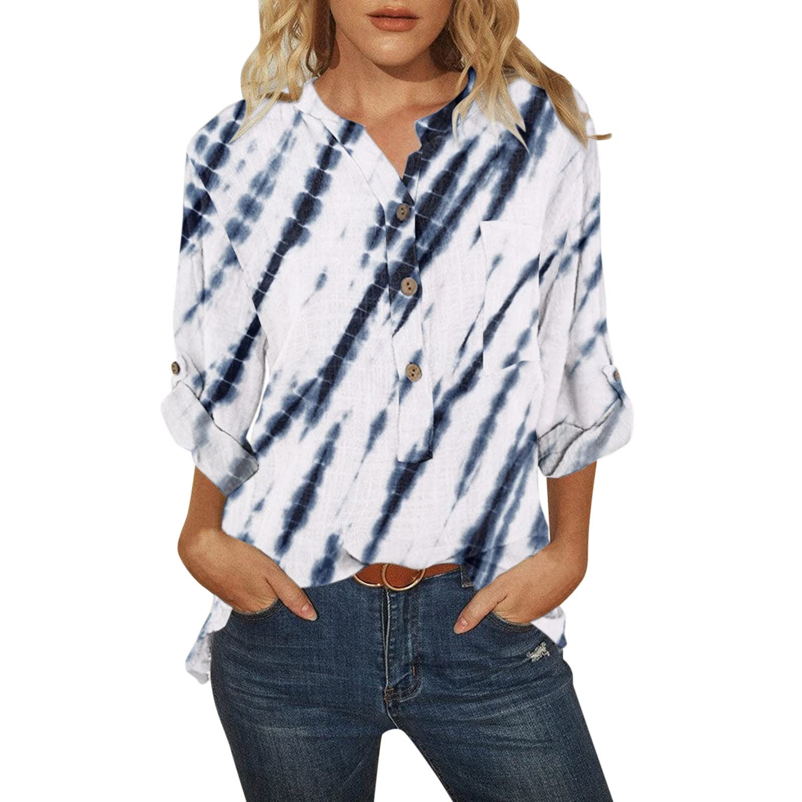 Women's 3/4 Sleeve Summer Tops - Casual Round Neck Loose Blouses & Shirts | Perfect for Beach Outings, Vacation Wear & Everyday Comfort
