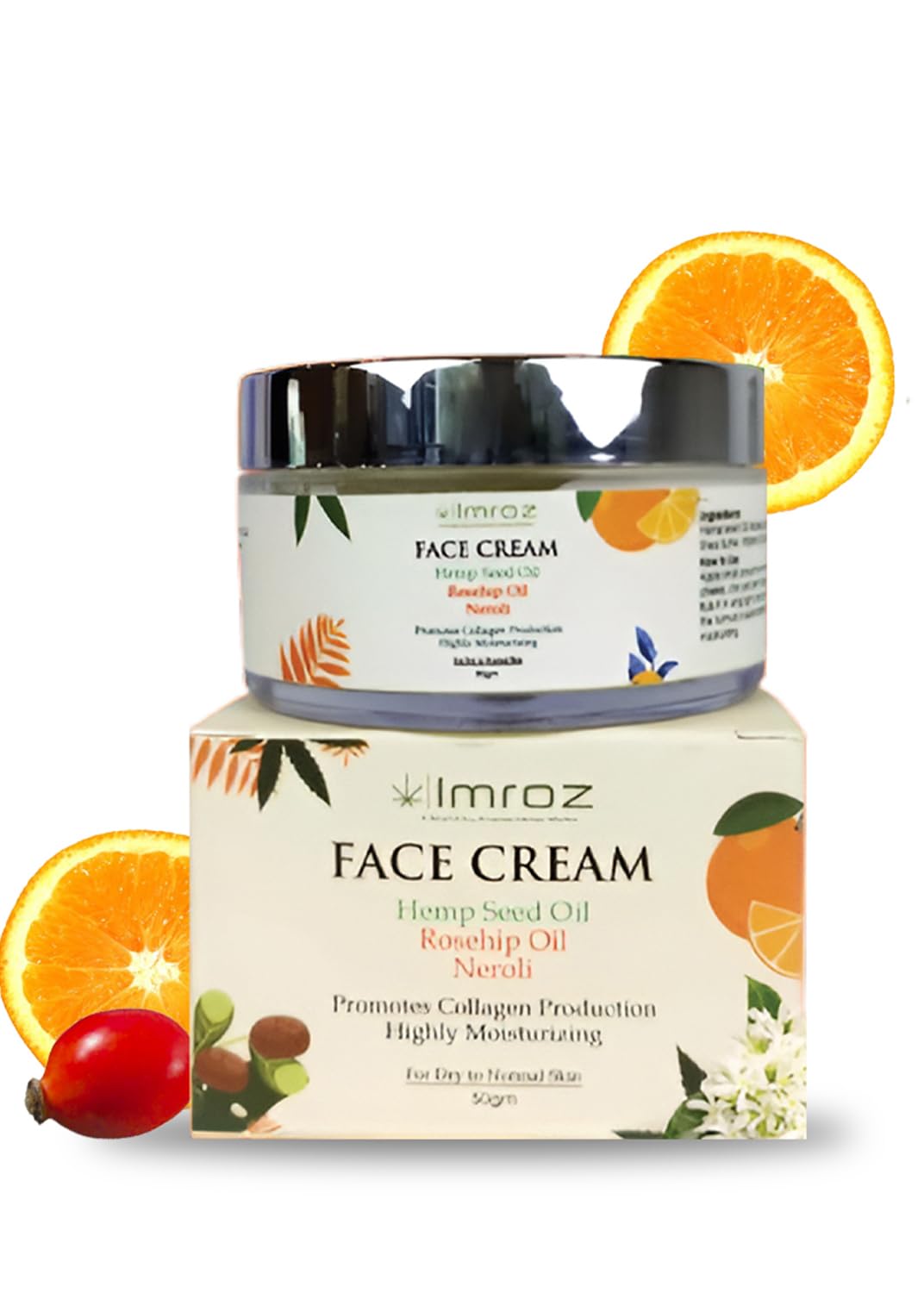 Imroz Face Cream 50gm - Hydrating & Moisturizing Daily Cream with Neroli, Hemp Seed & Rosehip Oil for Glowing Skin | 24-Hour Hydration | Lightweight, Non-Greasy Formula for Normal to Dry Skin | Men & Women | Perfect for Day & Night Skincare Routine