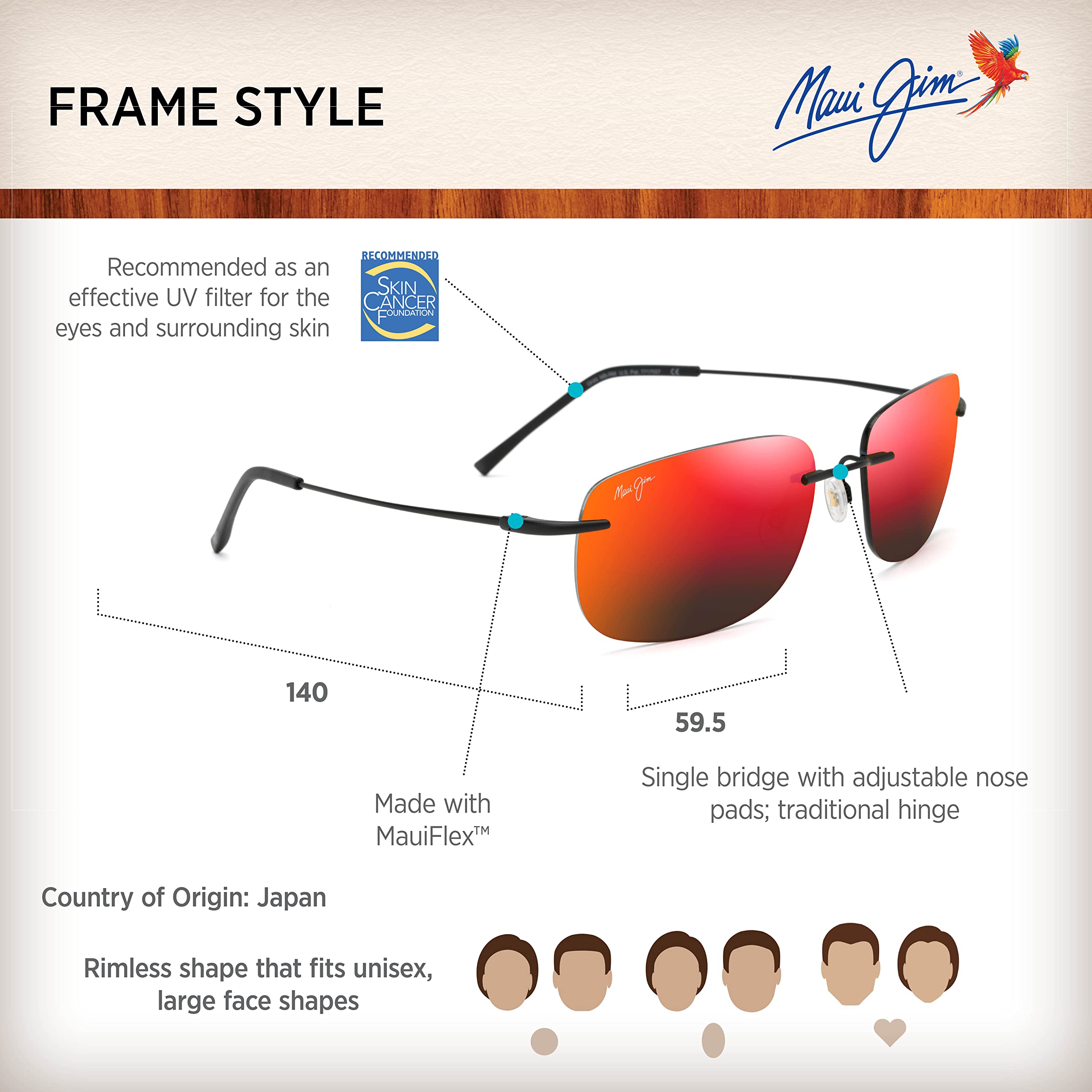 Maui Jim Women's Ohai Rectangular Sunglasses - Polarized UV Protection - Lightweight & Stylish for Beach, Driving & Outdoor Activities