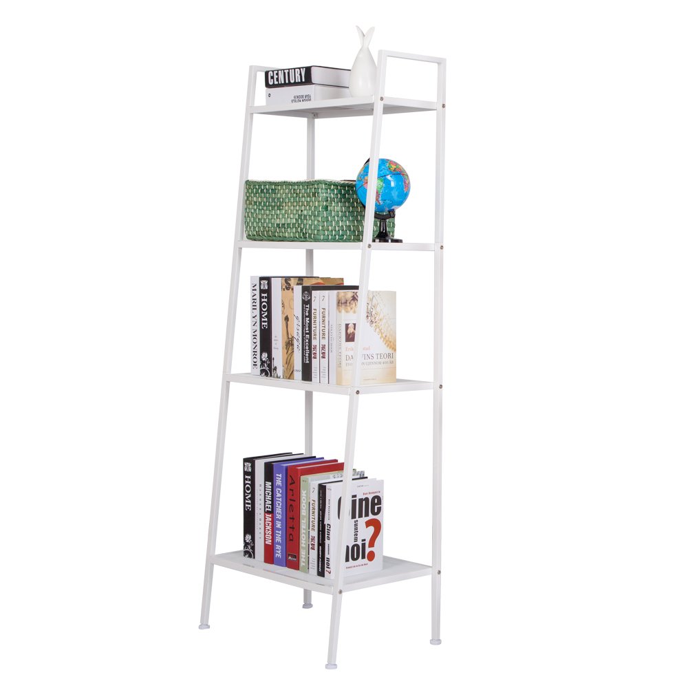 4-Tier Metal Ladder Shelf - Wire Mesh Bookshelf for Office, Living Room, Balcony & Bedroom - Space-Saving Storage Solution in Ivory White - Perfect for Small Spaces & Home Organization
