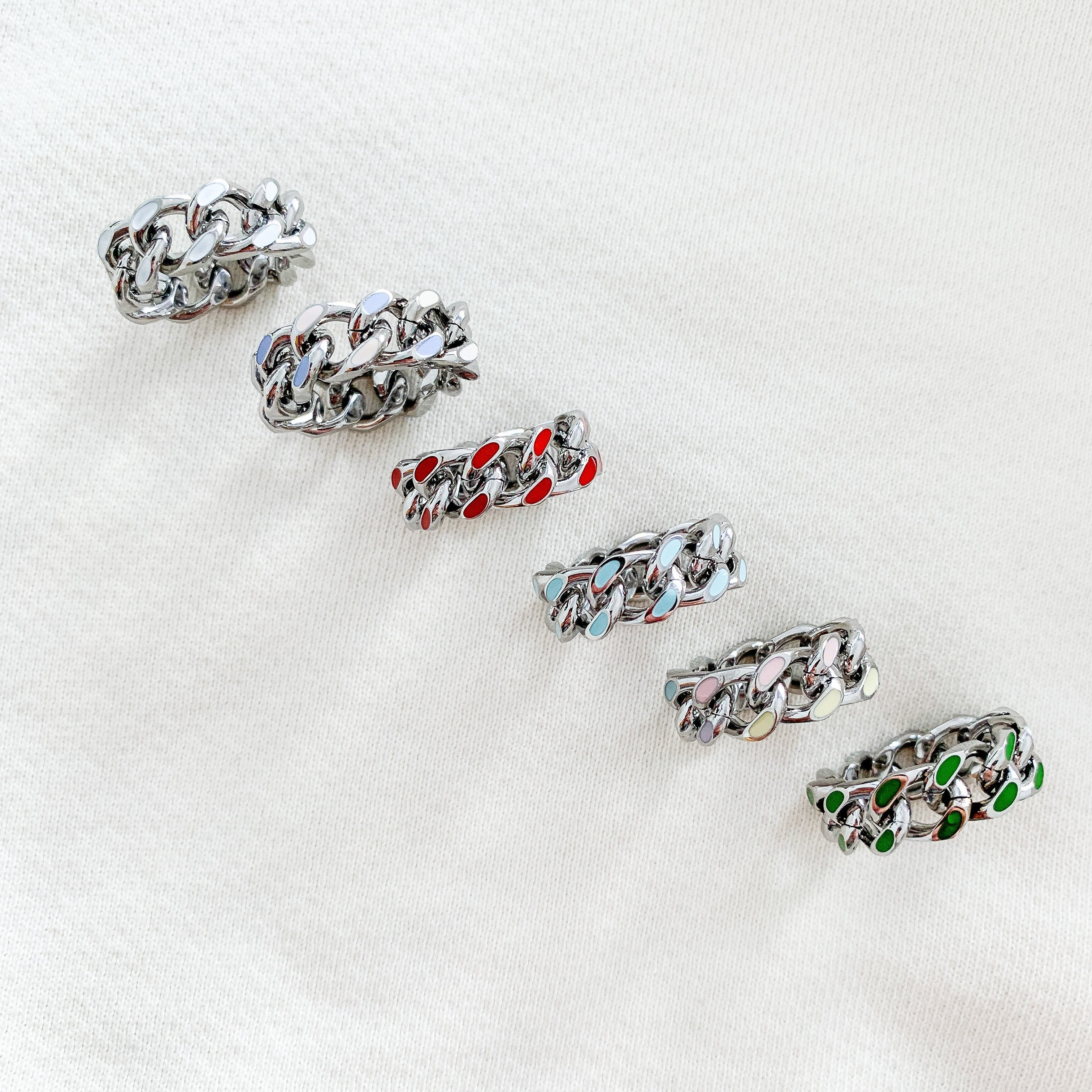Stainless Steel Cotton Candy Enamel Cuban Link Ring - Trendy Jewelry for Women & Men, Perfect for Parties, Gifts & Everyday Wear