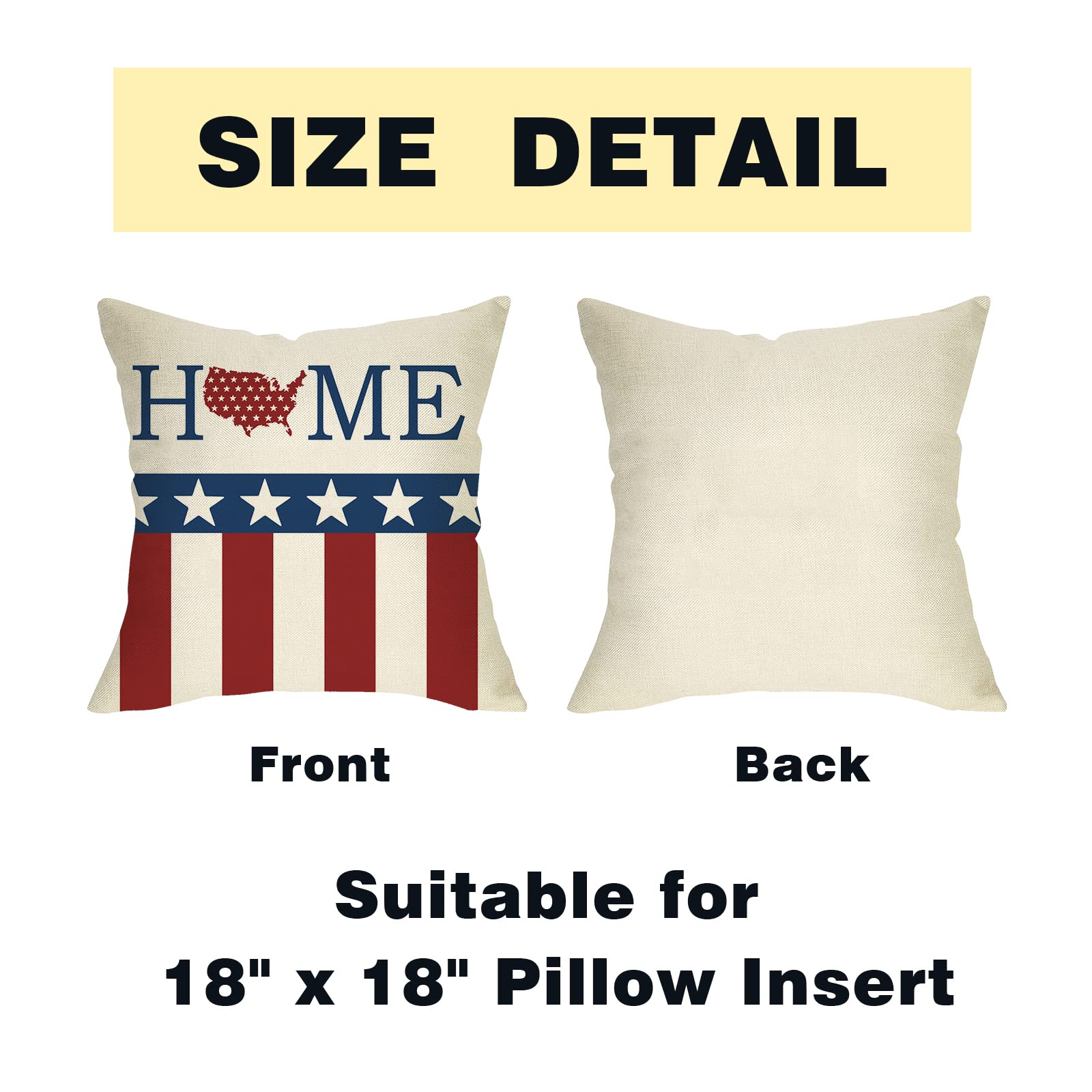 4th of July Patriotic Throw Pillow Covers 18x18 Inch Set of 4 - USA Flag Star Stripe Design with 'God Bless America' & 'Est.1776' - Perfect for Sofa, Couch, Bedroom Decor & Independence Day Celebrations