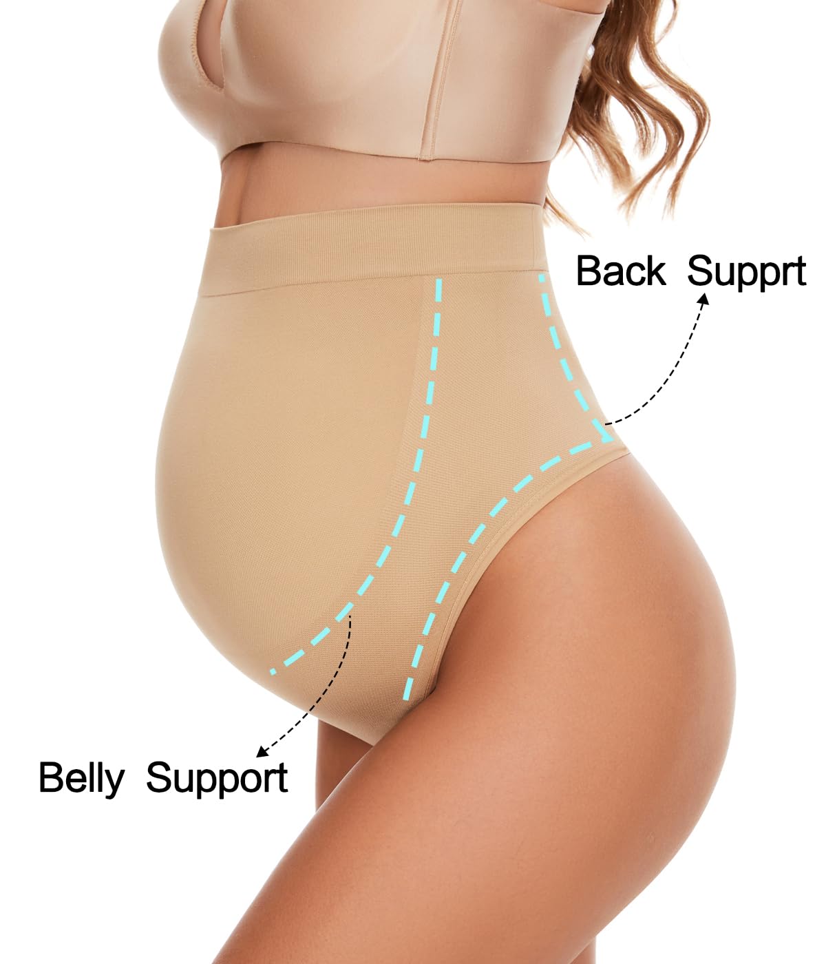 Seamless Maternity Thongs for Women - No Show Pregnancy Underwear with Belly Support, Comfortable Over The Bump Panties for Everyday Wear and Maternity Photos